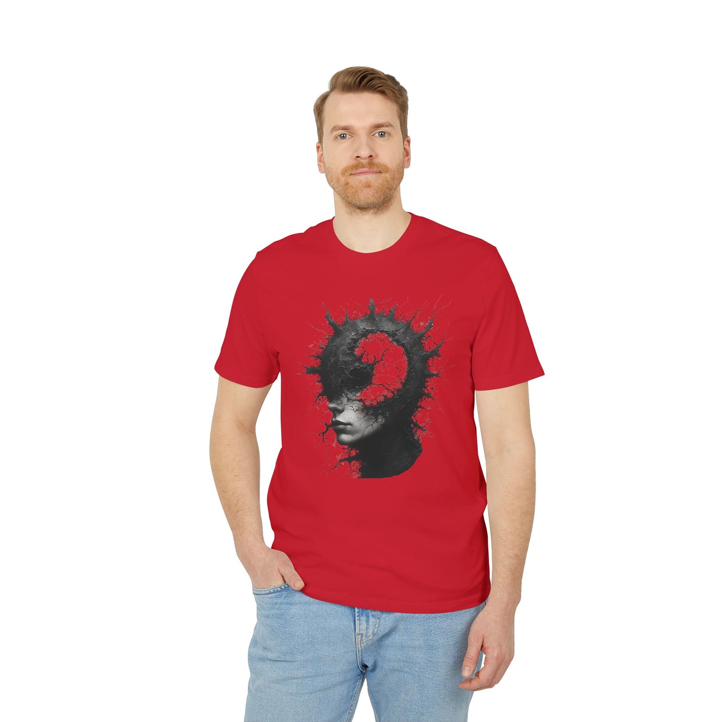 Ucique Spiral Mind T-Shirt – Surreal Cracked Head Design | Organic Cotton Eco Streetwear