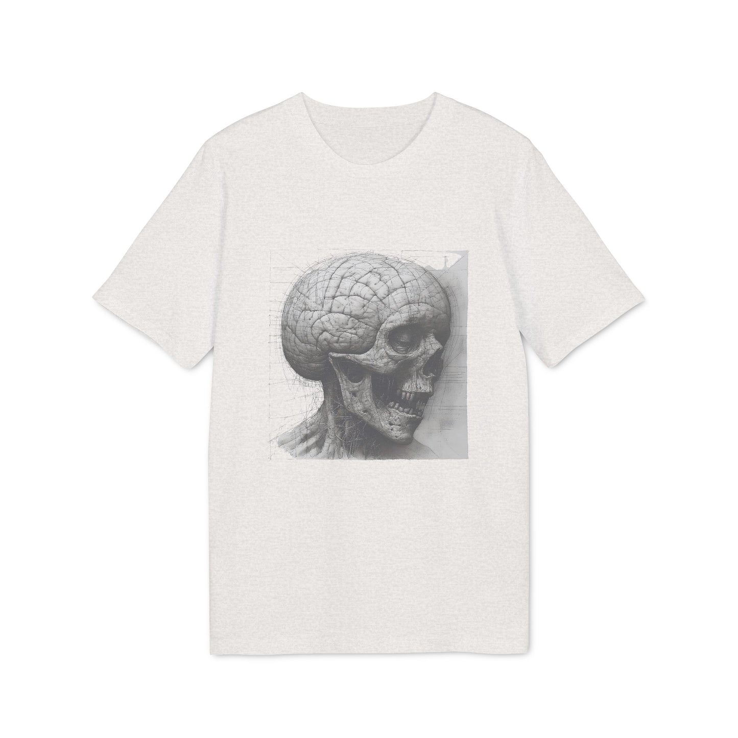 Ucique Mind Anatomy T-Shirt – Surreal Skull Blueprint Design | Organic Cotton Eco Streetwear