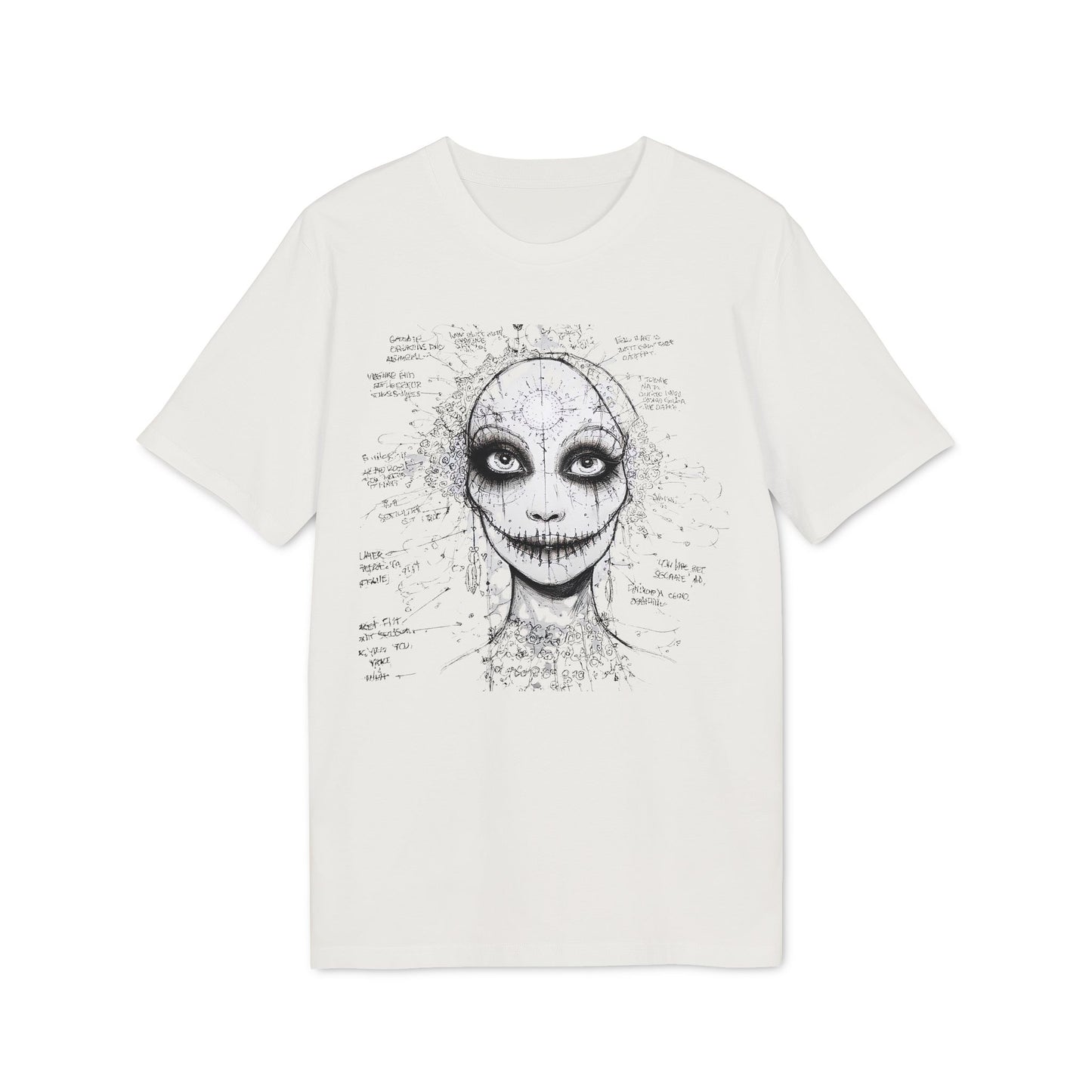 Ucique Stitched Smile T-Shirt – Surreal Gothic Face Design | Eco Unisex Streetwear