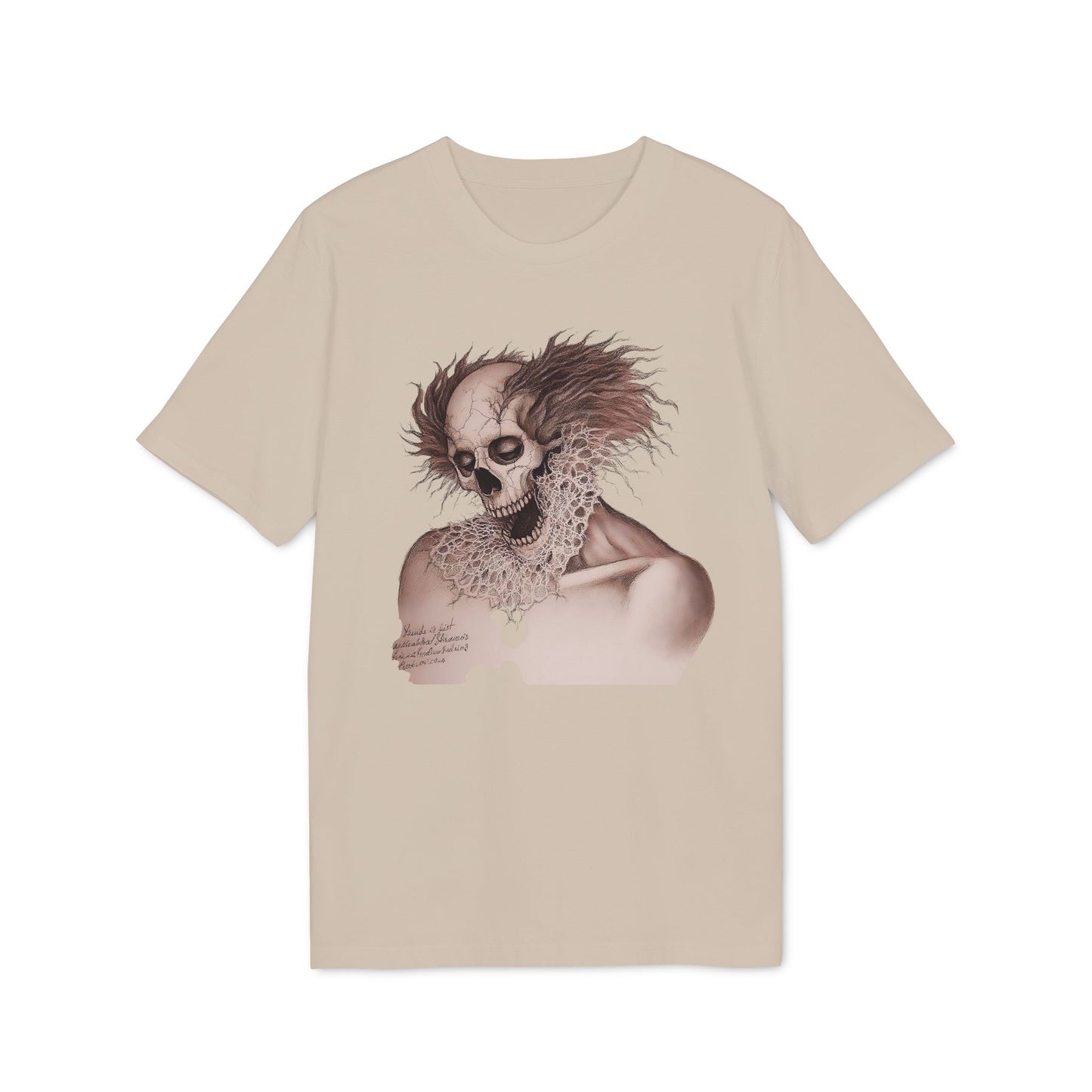 Ucique Bone Jester T-Shirt – Surreal Skull Portrait | Organic Cotton Eco Gothic Streetwear