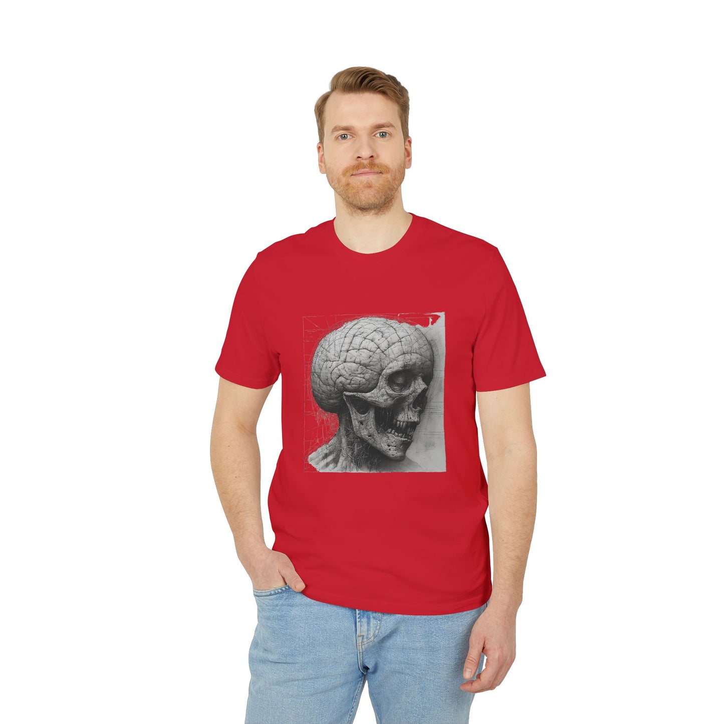 Ucique Mind Anatomy T-Shirt – Surreal Skull Blueprint Design | Organic Cotton Eco Streetwear
