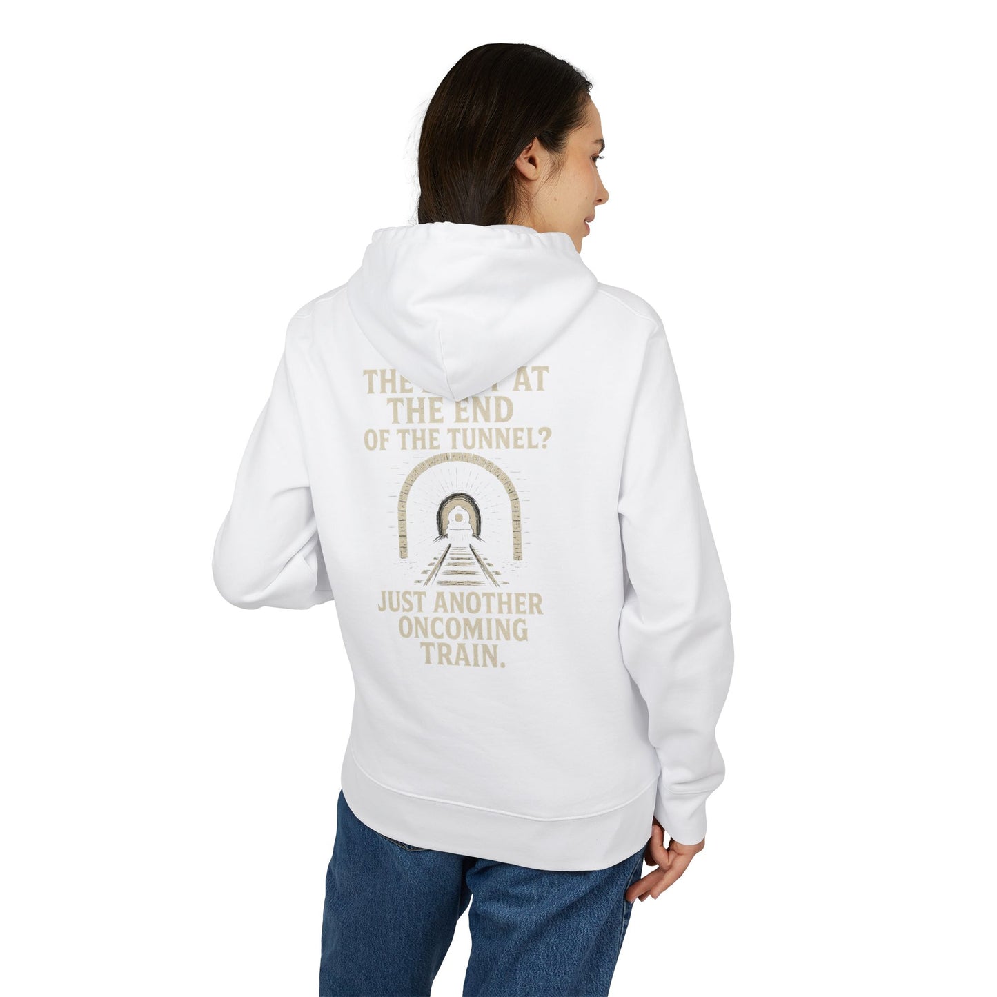 Ucique Organic Tunnel Hoodie – The Light at the End? Just Another Oncoming Train | Eco Gothic Sarcasm Streetwear