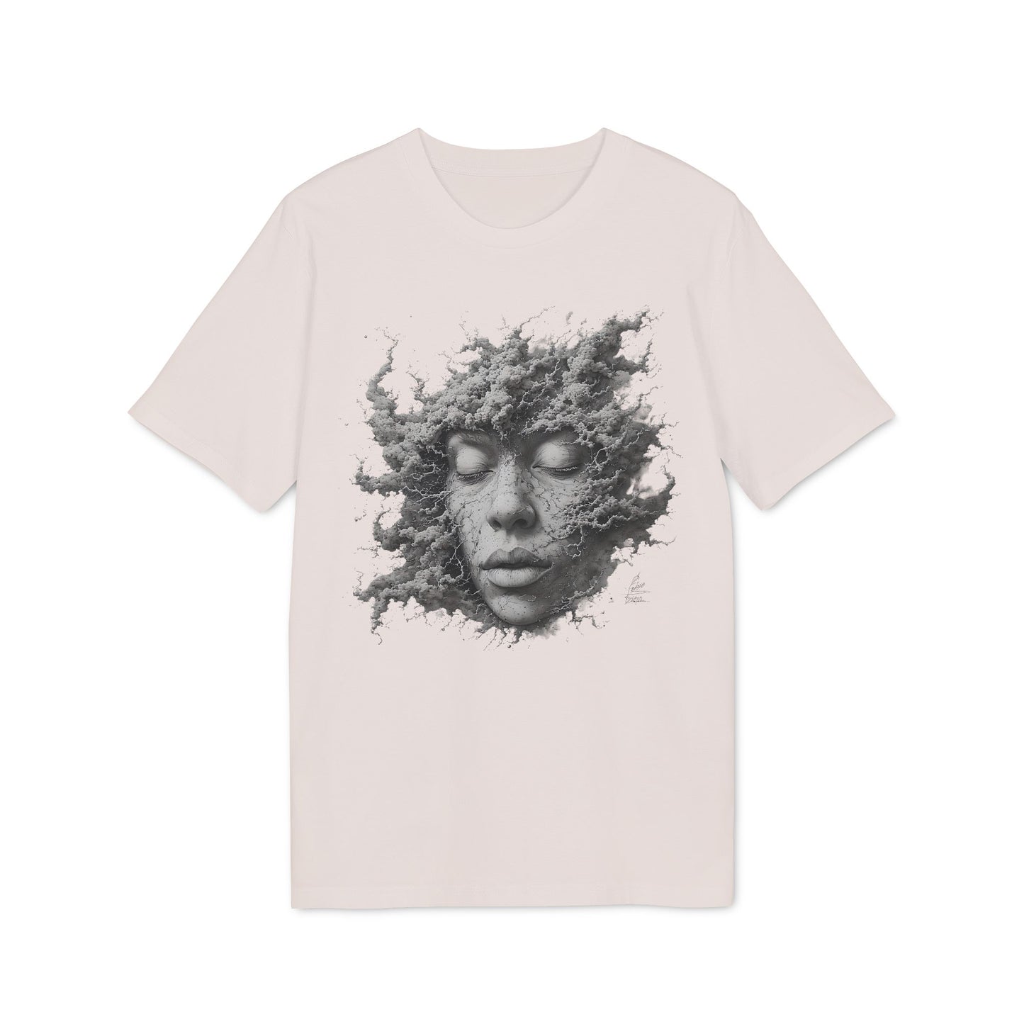 Ucique Dust of Silence T-Shirt – Surreal Face Fragment Design | Organic Cotton Eco Streetwear