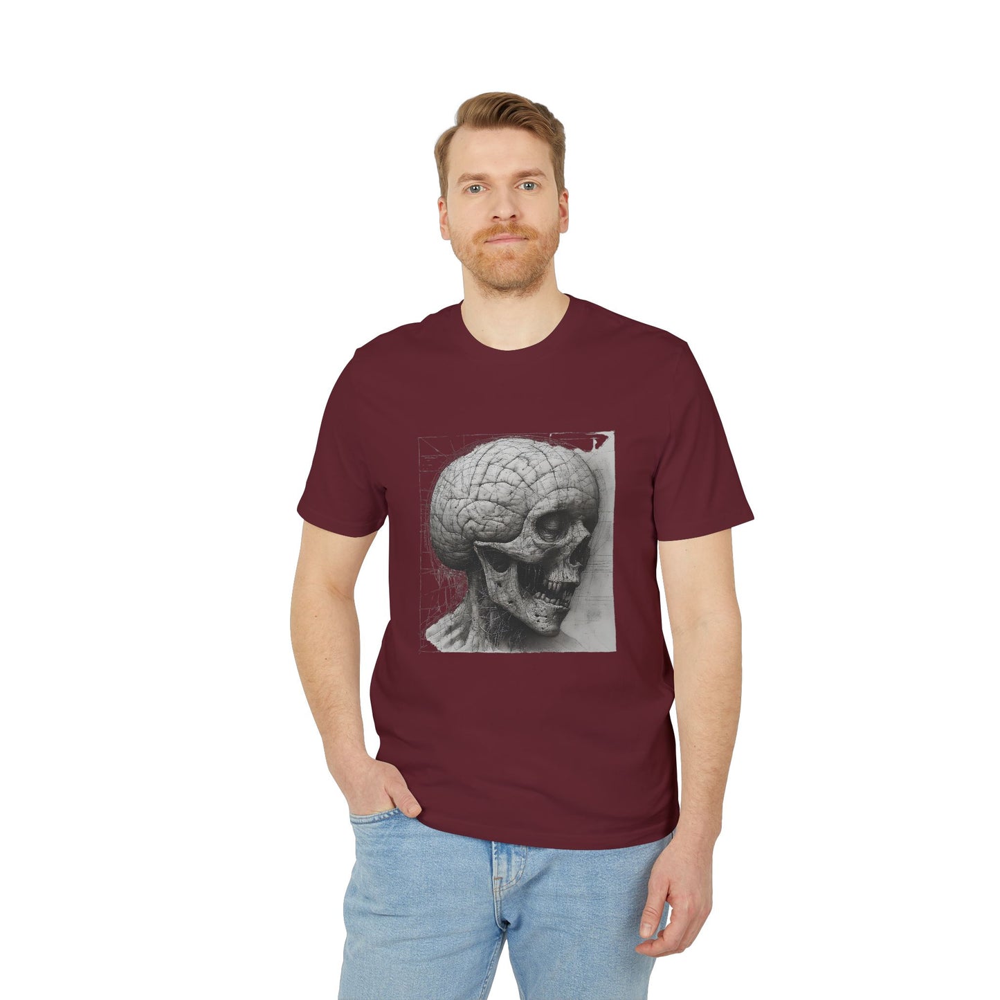 Ucique Mind Anatomy T-Shirt – Surreal Skull Blueprint Design | Organic Cotton Eco Streetwear