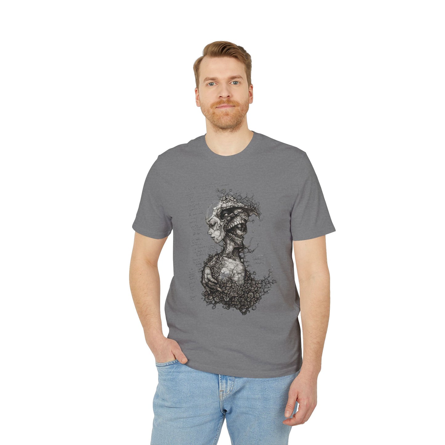 Ucique Dual Existence T-Shirt – Surreal Line-Art Fusion | Organic Cotton Eco Streetwear