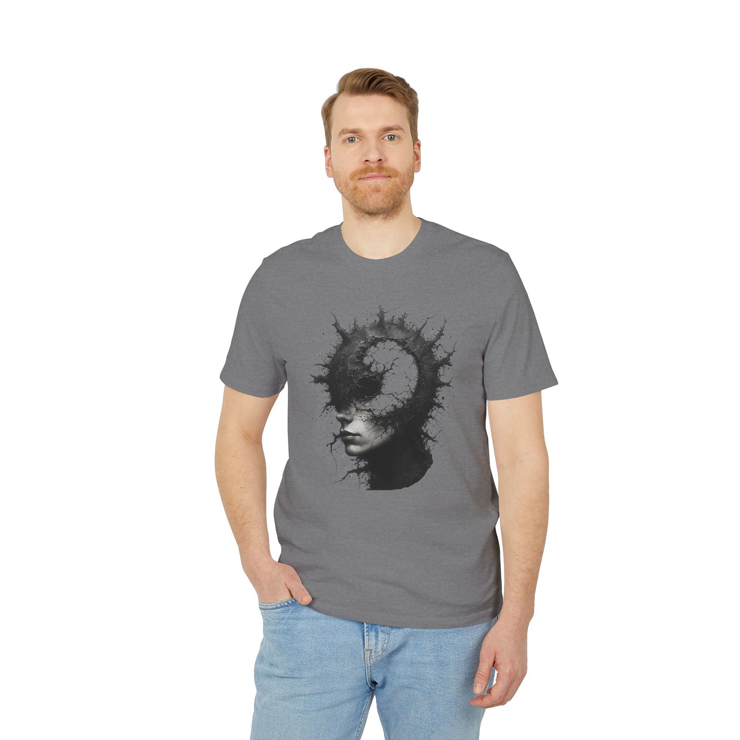 Ucique Spiral Mind T-Shirt – Surreal Cracked Head Design | Organic Cotton Eco Streetwear