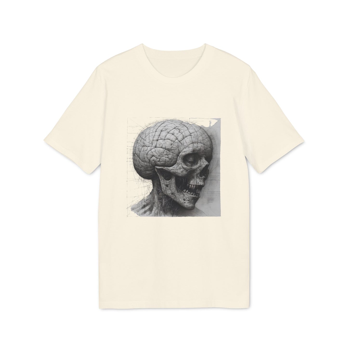 Ucique Mind Anatomy T-Shirt – Surreal Skull Blueprint Design | Organic Cotton Eco Streetwear