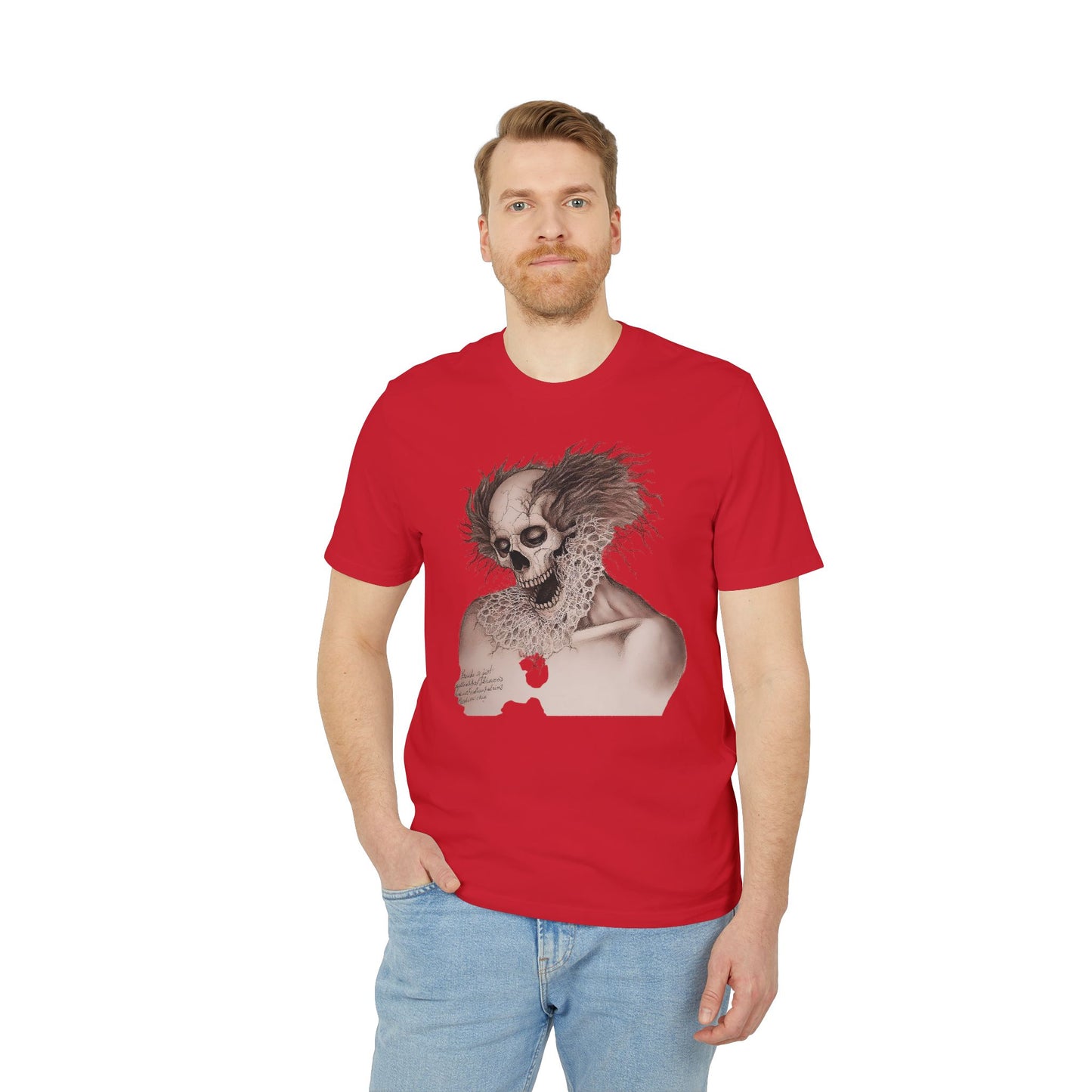 Ucique Bone Jester T-Shirt – Surreal Skull Portrait | Organic Cotton Eco Gothic Streetwear