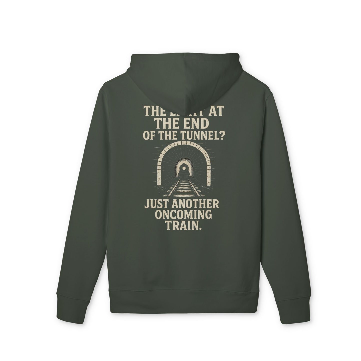 Ucique Organic Tunnel Hoodie – The Light at the End? Just Another Oncoming Train | Eco Gothic Sarcasm Streetwear