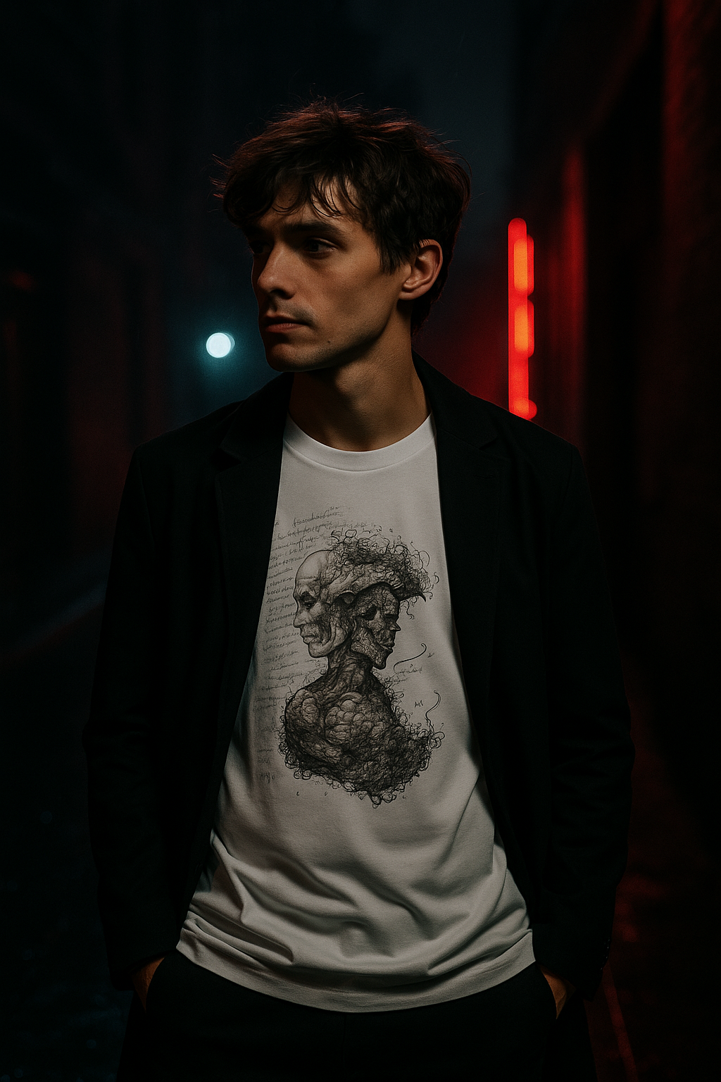 Ucique Dual Existence T-Shirt – Surreal Line-Art Fusion | Organic Cotton Eco Streetwear