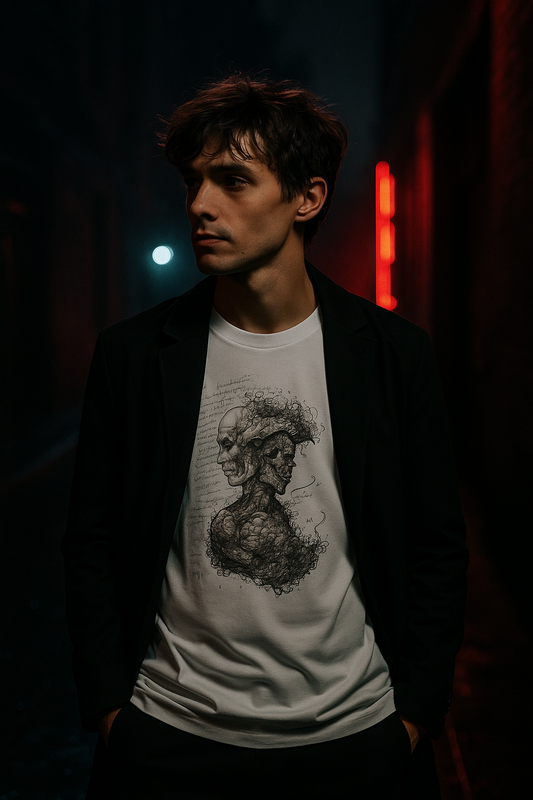 Ucique Dual Existence T-Shirt – Surreal Line-Art Fusion | Organic Cotton Eco Streetwear