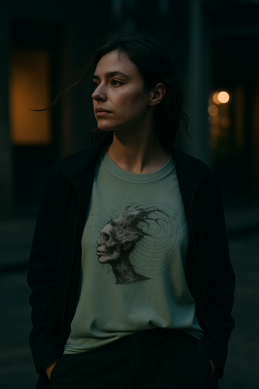 Ucique Echo Skull T-Shirt – Surreal Cosmic Anatomy Design | Organic Cotton Eco Streetwear