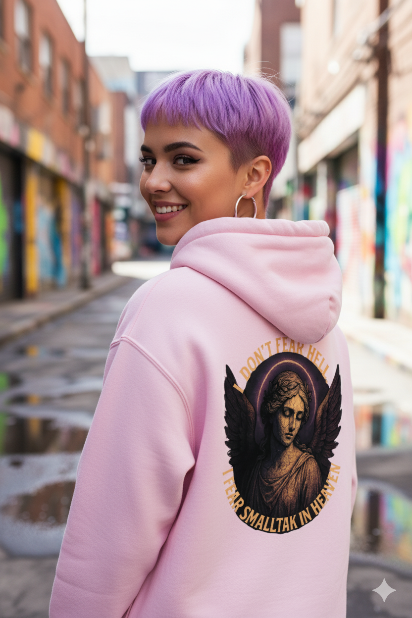 Ucique Angel Hoodie – I Don’t Fear Hell, I Fear Small Talk in Heaven | Gothic Sarcasm Streetwear