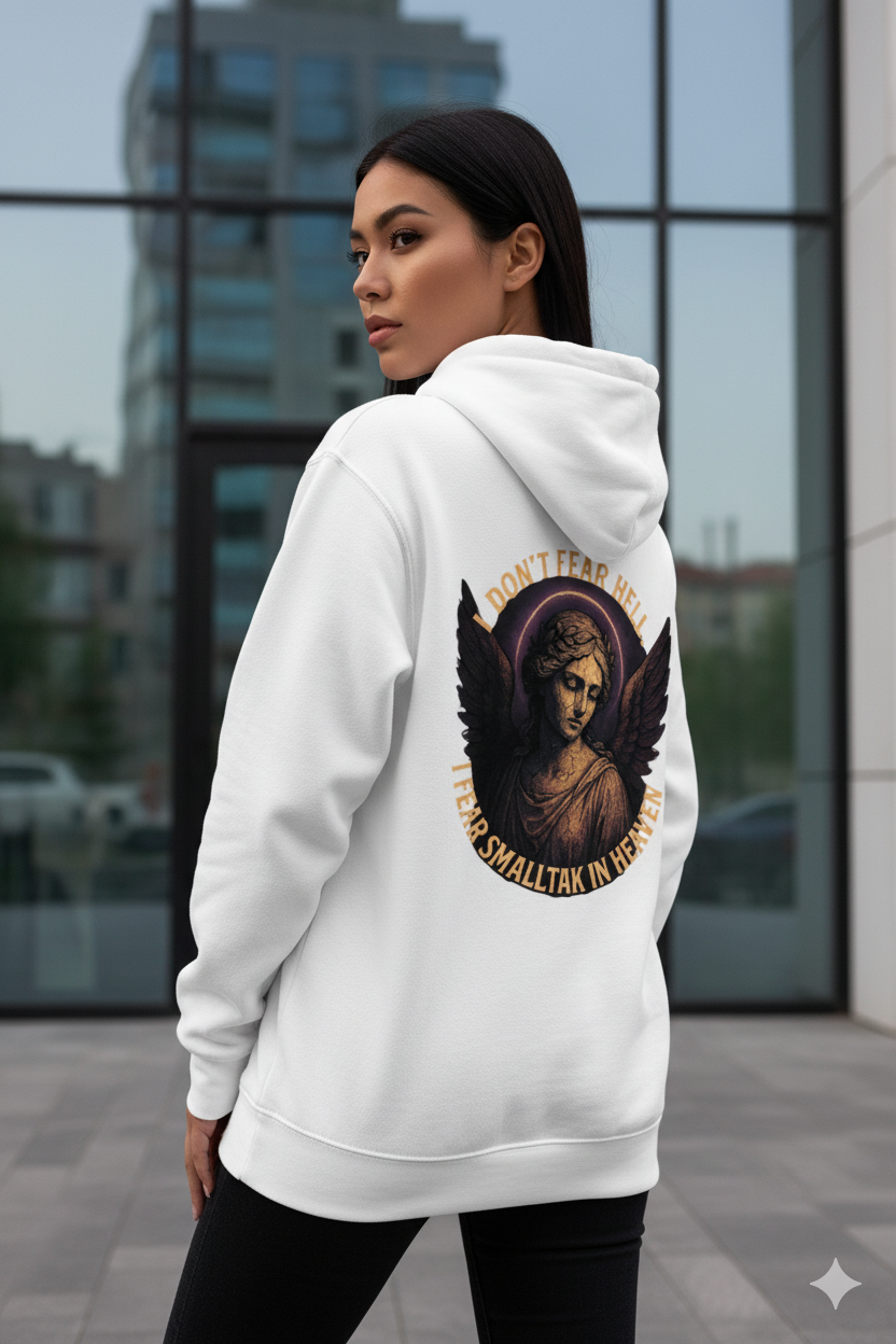 Ucique Angel Hoodie – I Don’t Fear Hell, I Fear Small Talk in Heaven | Gothic Sarcasm Streetwear