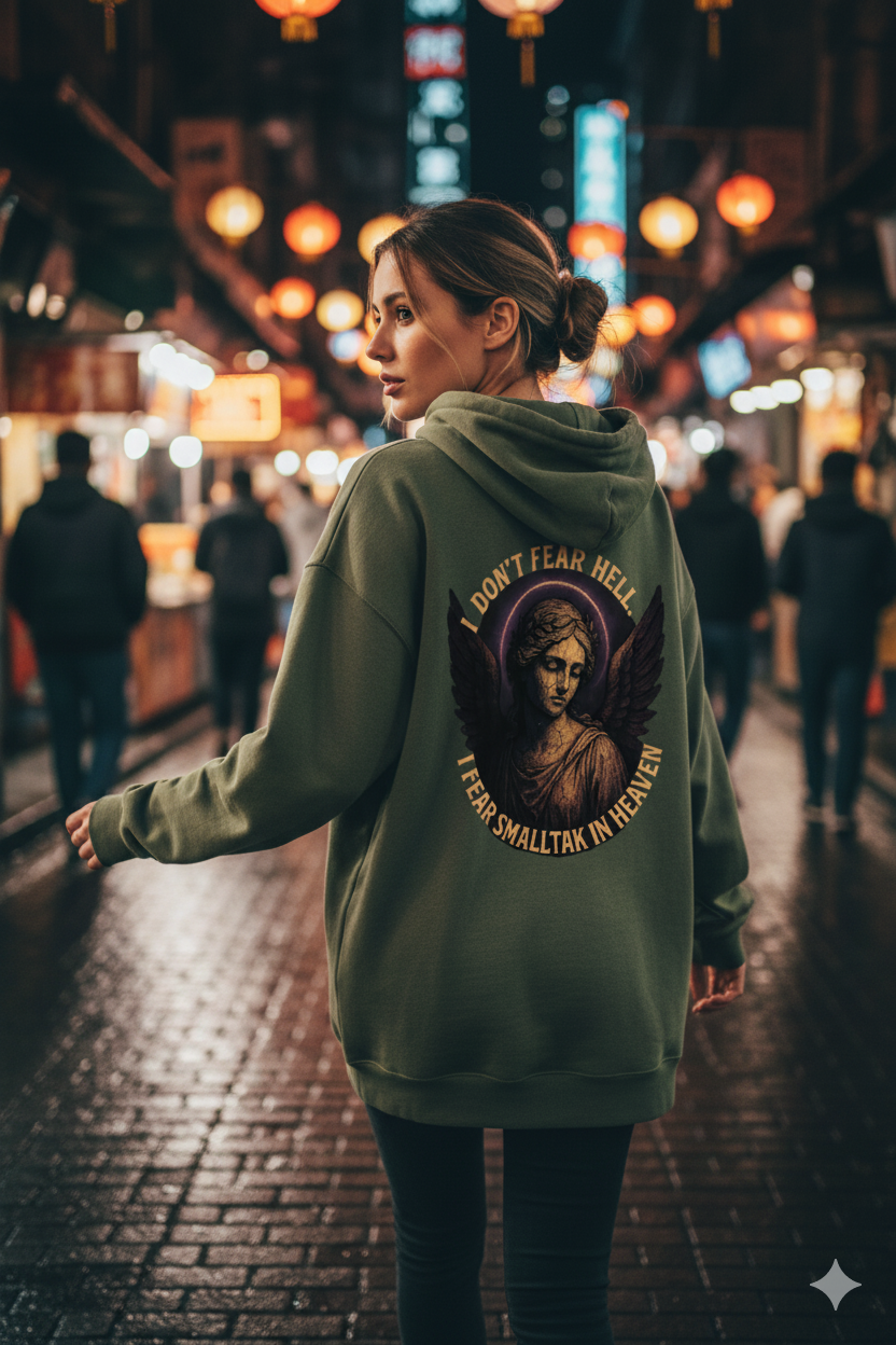 Ucique Angel Hoodie – I Don’t Fear Hell, I Fear Small Talk in Heaven | Gothic Sarcasm Streetwear