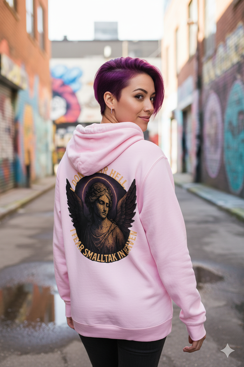 Ucique Angel Hoodie – I Don’t Fear Hell, I Fear Small Talk in Heaven | Gothic Sarcasm Streetwear