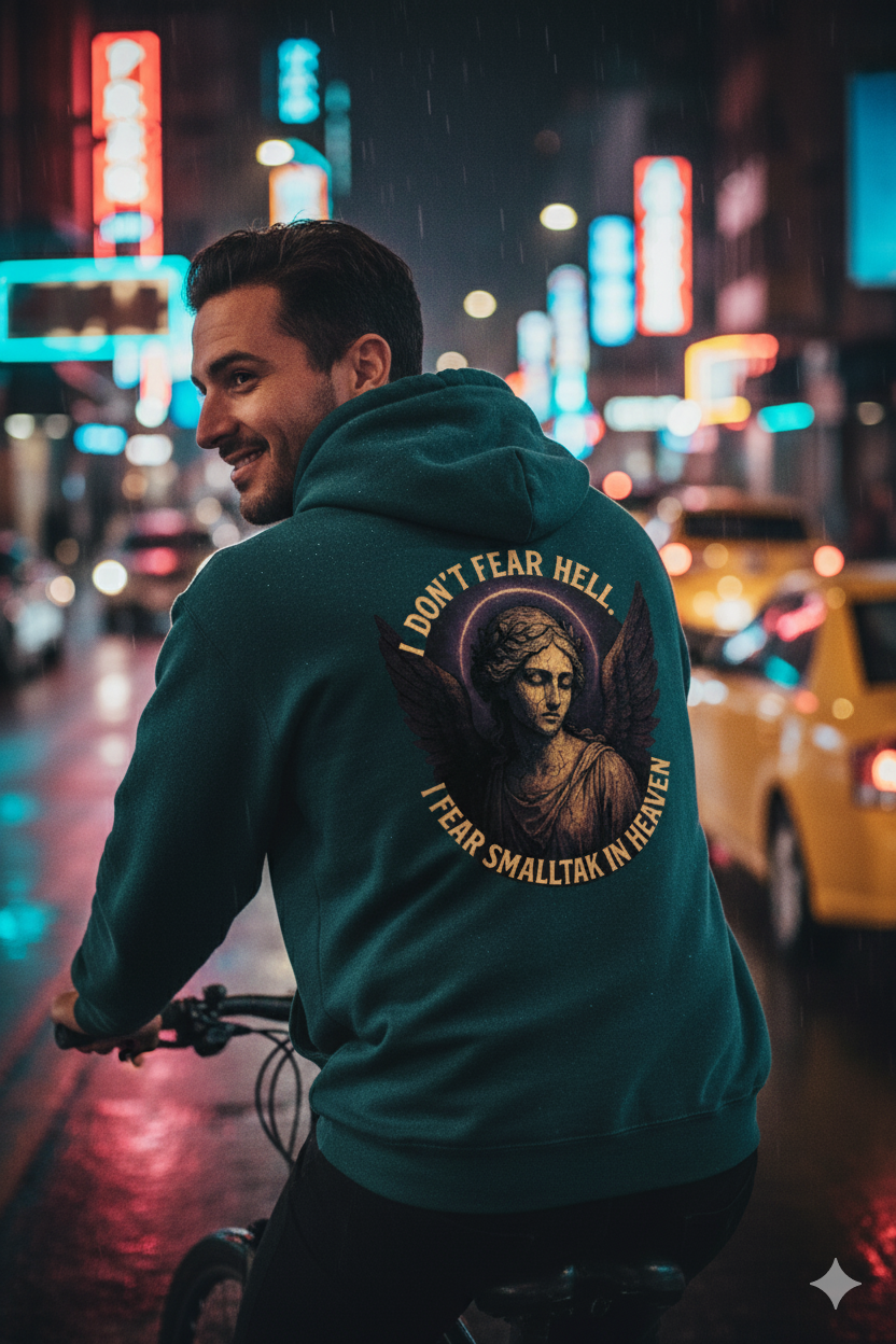 Ucique Angel Hoodie – I Don’t Fear Hell, I Fear Small Talk in Heaven | Gothic Sarcasm Streetwear