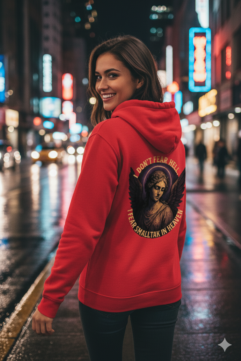 Ucique Angel Hoodie – I Don’t Fear Hell, I Fear Small Talk in Heaven | Gothic Sarcasm Streetwear