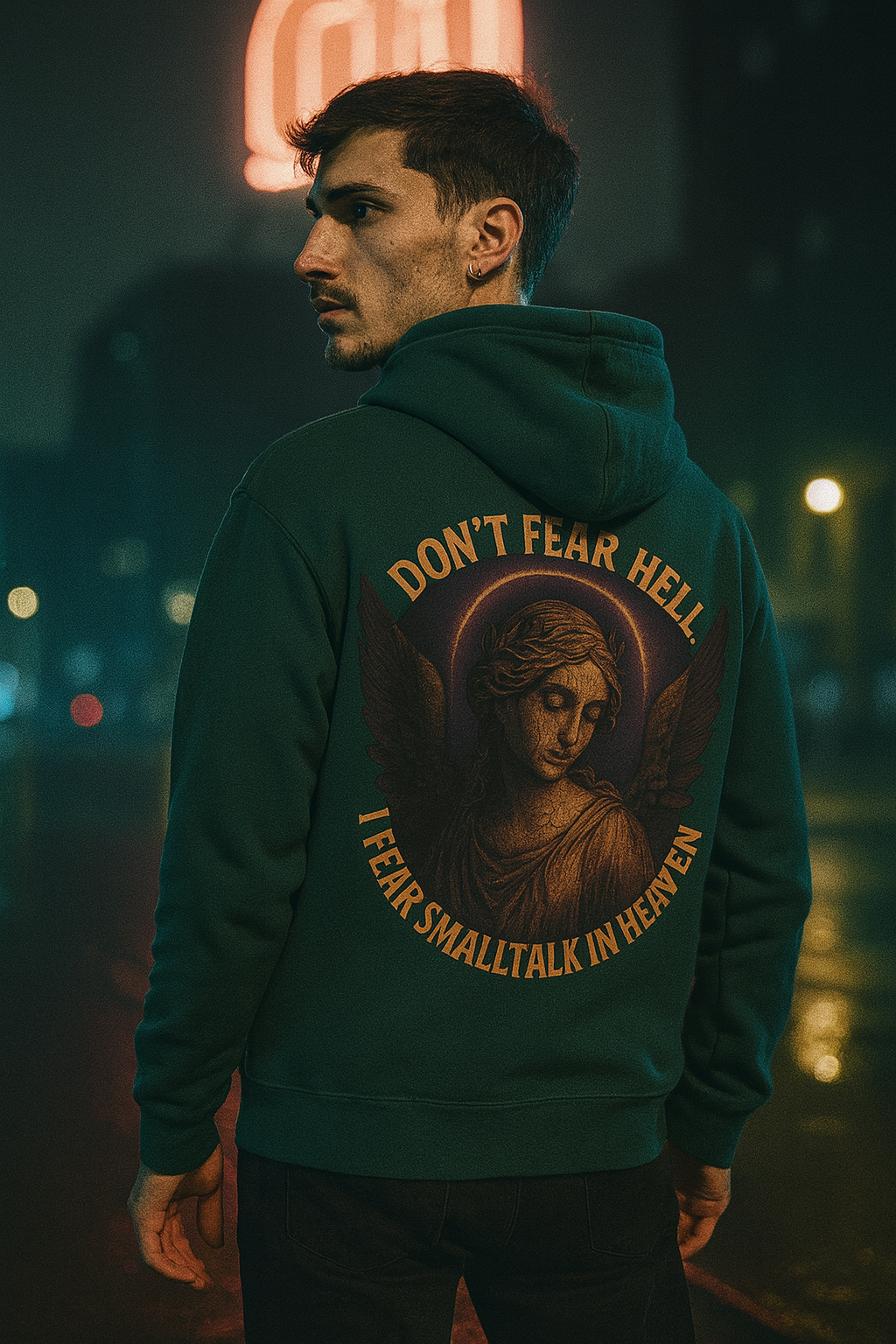 Ucique Angel Hoodie – I Don’t Fear Hell, I Fear Small Talk in Heaven | Gothic Sarcasm Streetwear