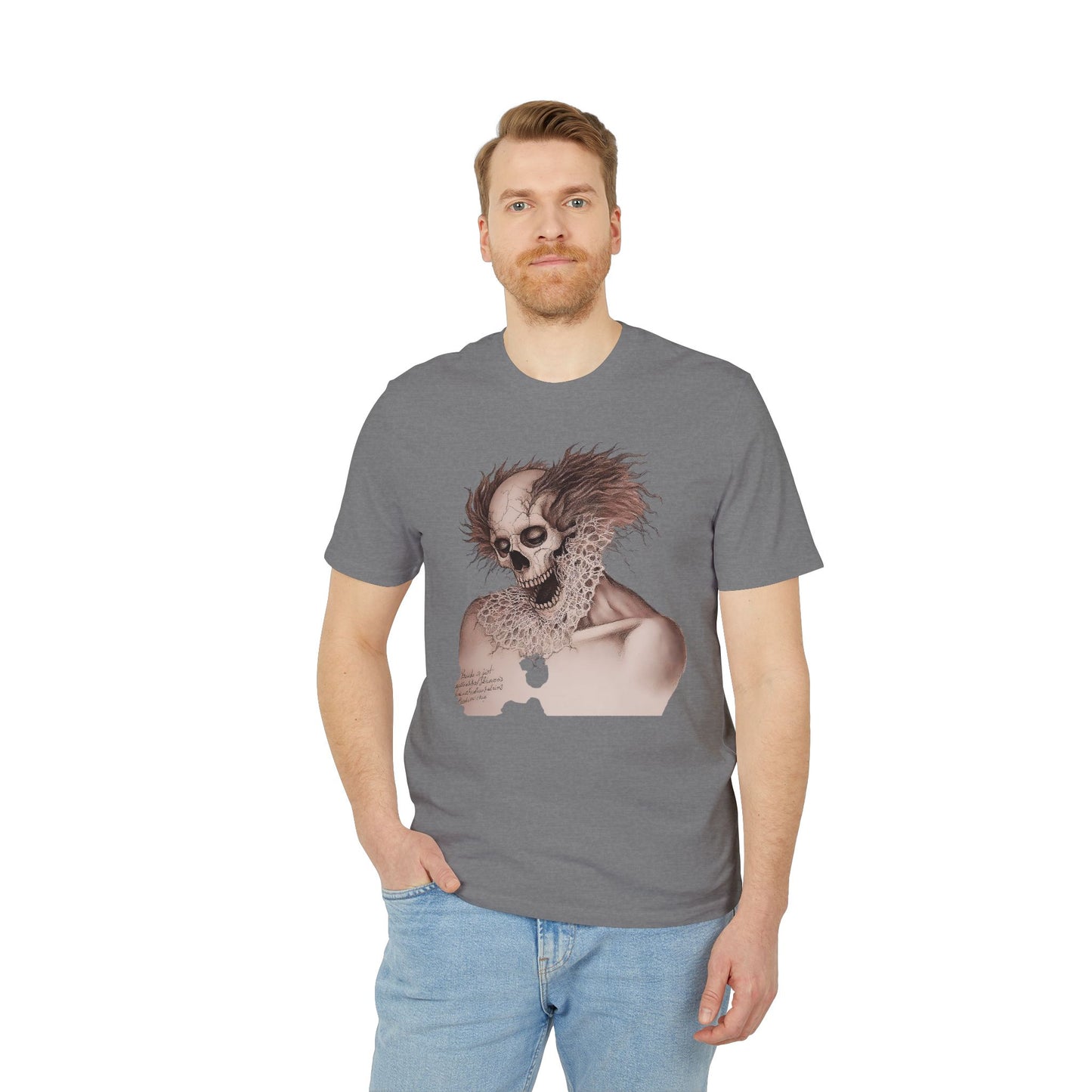 Ucique Bone Jester T-Shirt – Surreal Skull Portrait | Organic Cotton Eco Gothic Streetwear