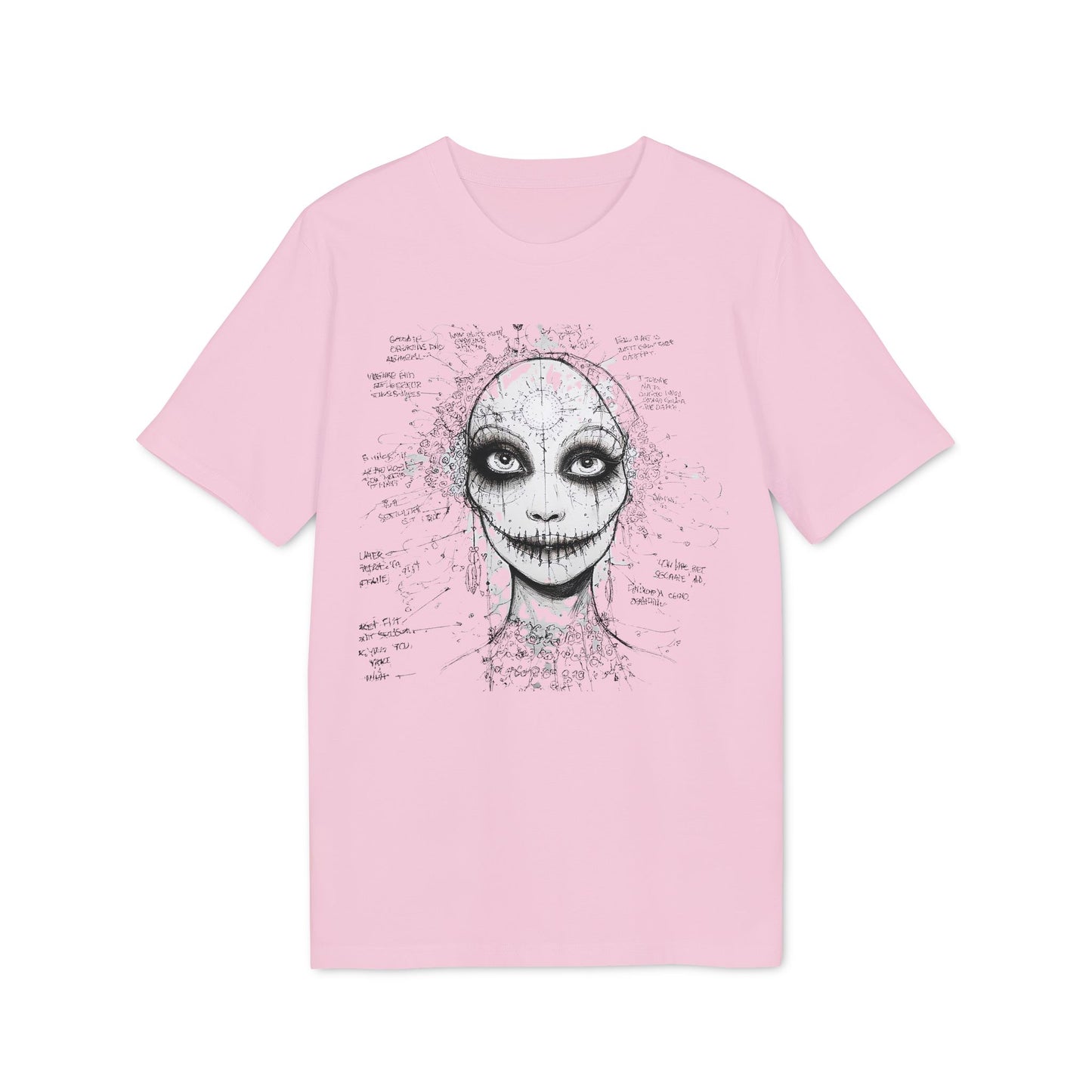 Ucique Stitched Smile T-Shirt – Surreal Gothic Face Design | Eco Unisex Streetwear