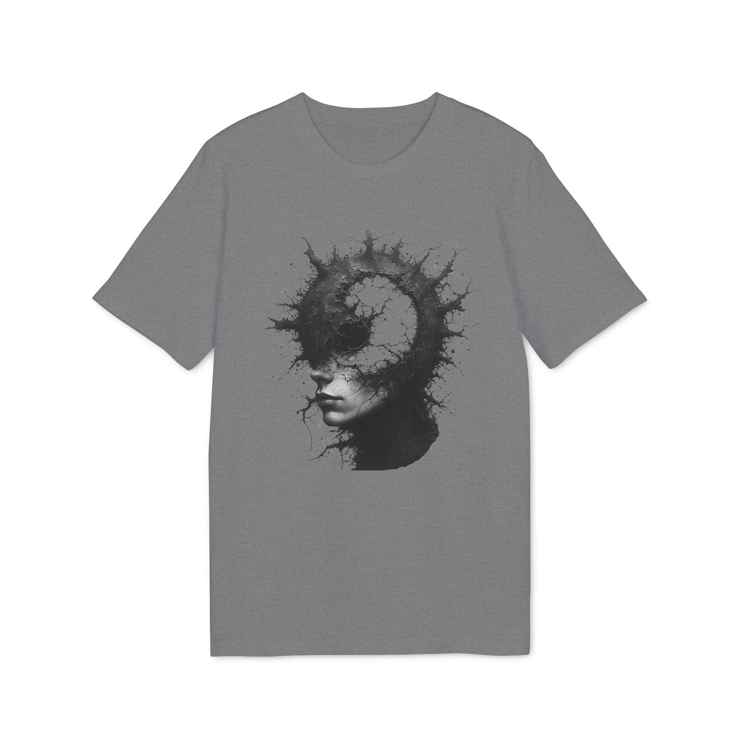 Ucique Spiral Mind T-Shirt – Surreal Cracked Head Design | Organic Cotton Eco Streetwear