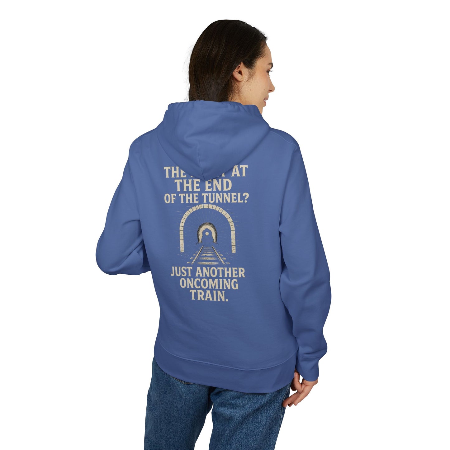 Ucique Organic Tunnel Hoodie – The Light at the End? Just Another Oncoming Train | Eco Gothic Sarcasm Streetwear