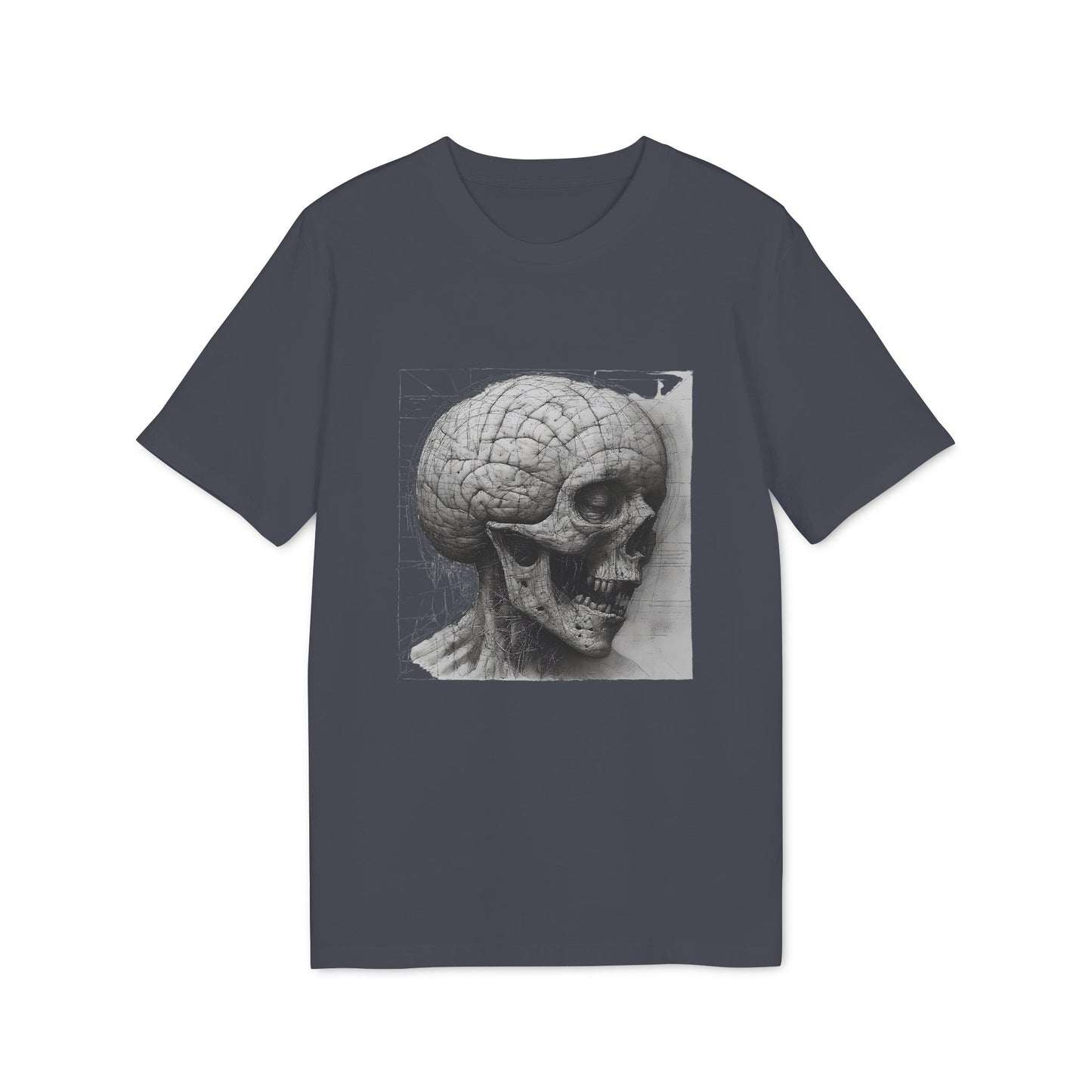 Ucique Mind Anatomy T-Shirt – Surreal Skull Blueprint Design | Organic Cotton Eco Streetwear