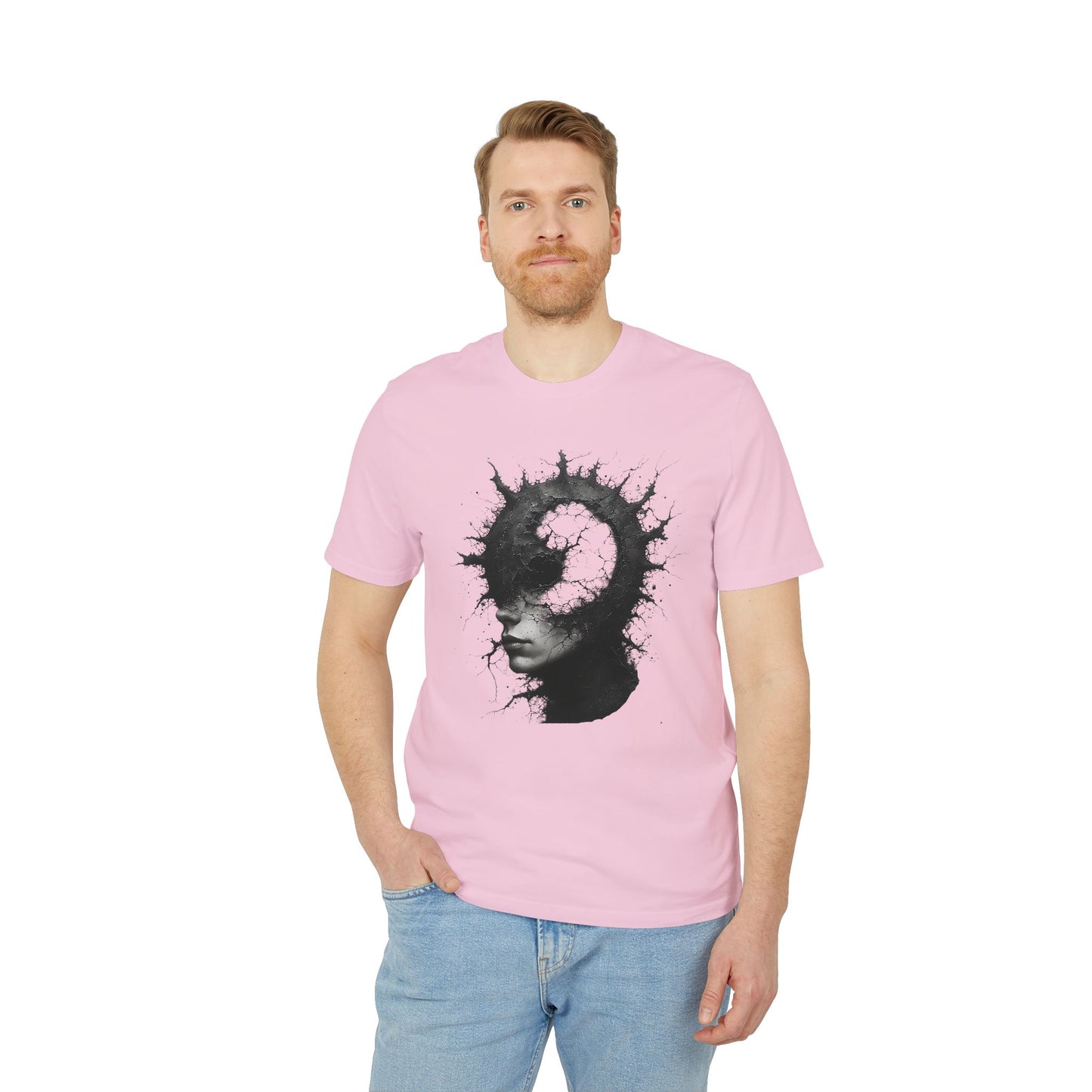 Ucique Spiral Mind T-Shirt – Surreal Cracked Head Design | Organic Cotton Eco Streetwear