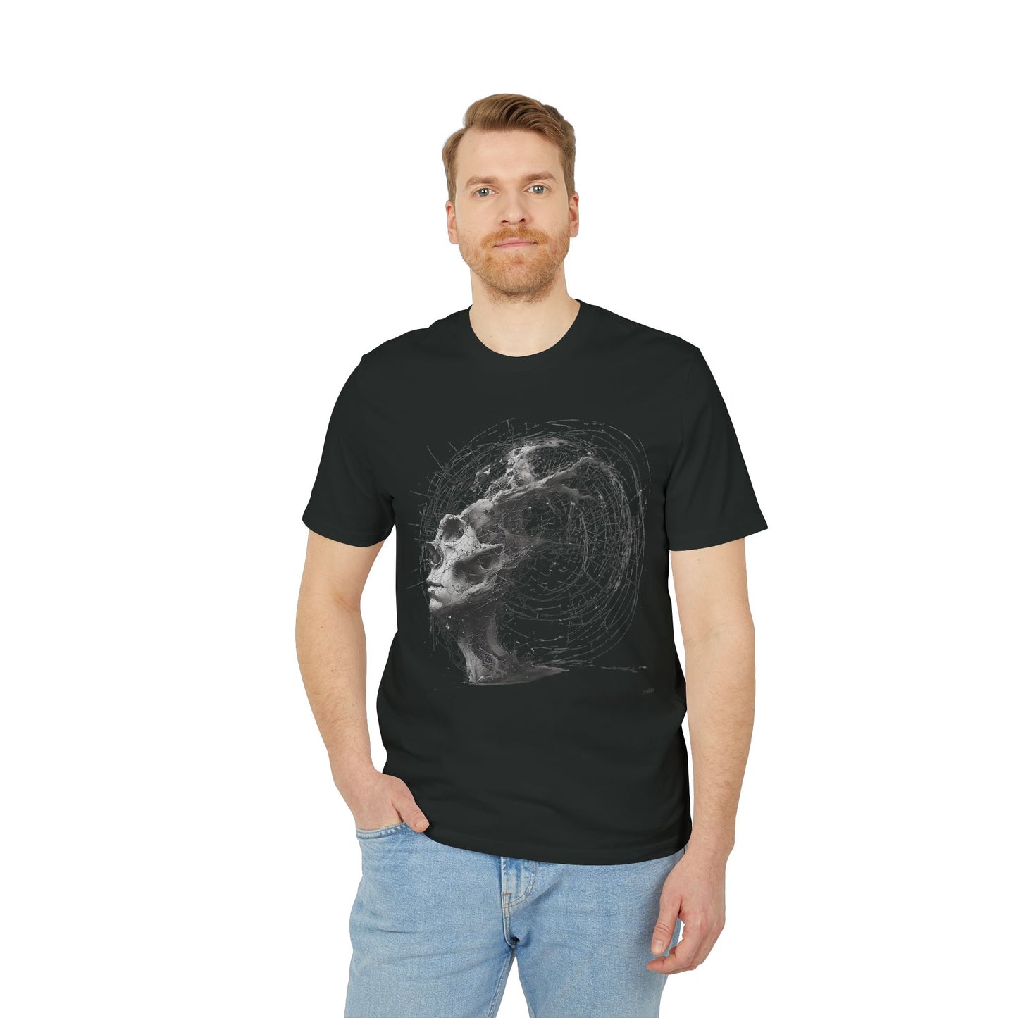 Ucique Echo Skull T-Shirt – Surreal Cosmic Anatomy Design | Organic Cotton Eco Streetwear
