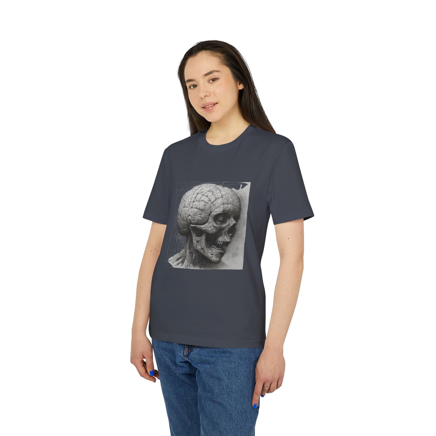 Ucique Mind Anatomy T-Shirt – Surreal Skull Blueprint Design | Organic Cotton Eco Streetwear