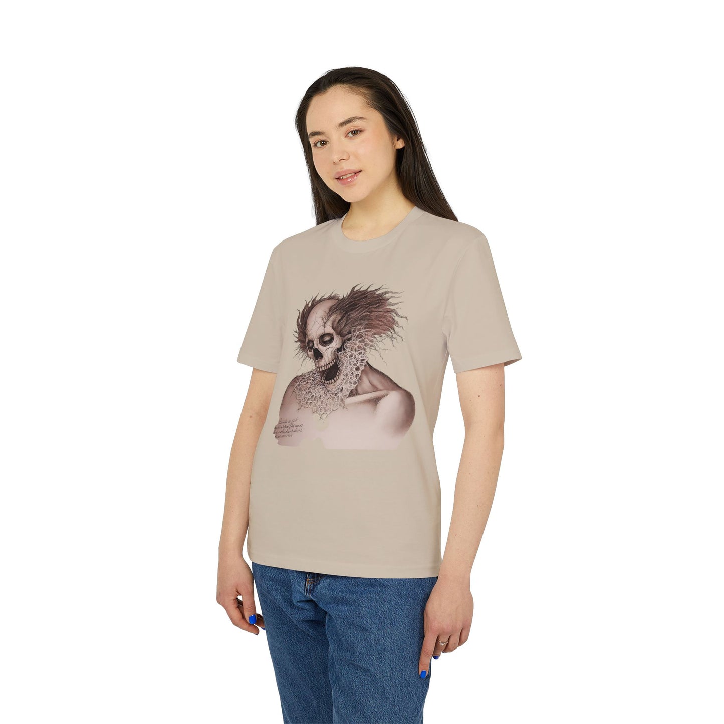 Ucique Bone Jester T-Shirt – Surreal Skull Portrait | Organic Cotton Eco Gothic Streetwear