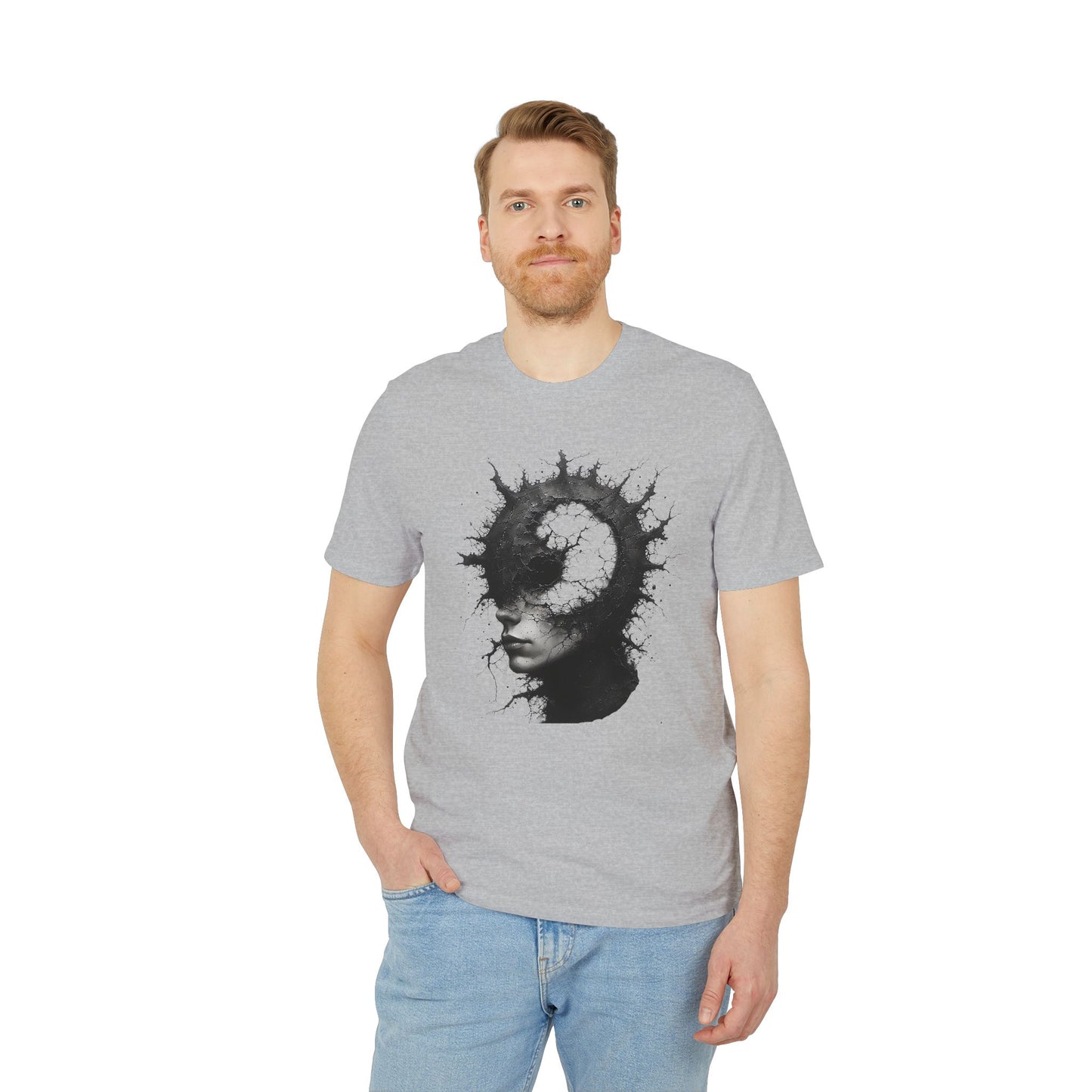 Ucique Spiral Mind T-Shirt – Surreal Cracked Head Design | Organic Cotton Eco Streetwear