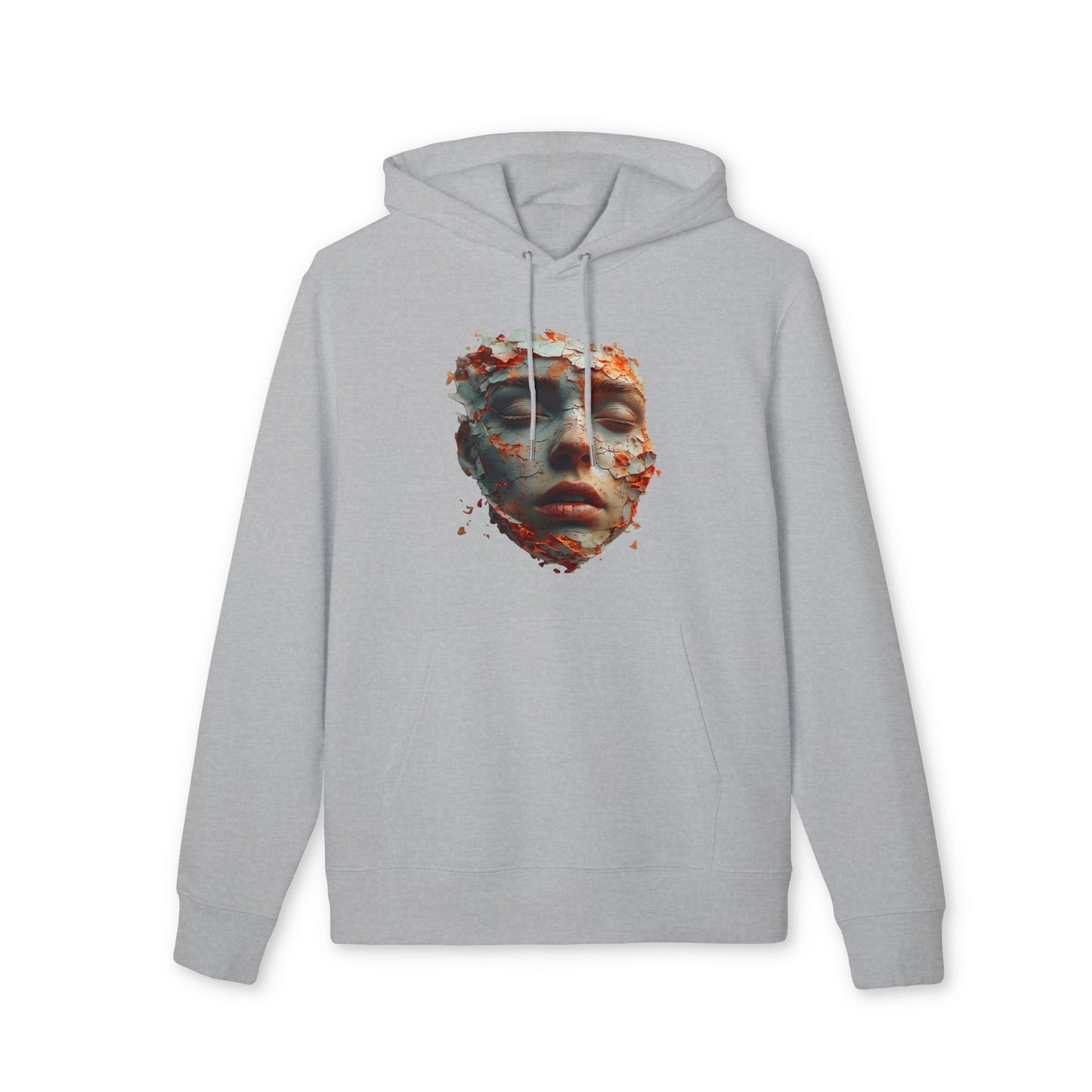 Ucique Fragmented Serenity Hoodie – Surreal Cracked Face Design | Organic Cotton Eco Gothic Streetwear