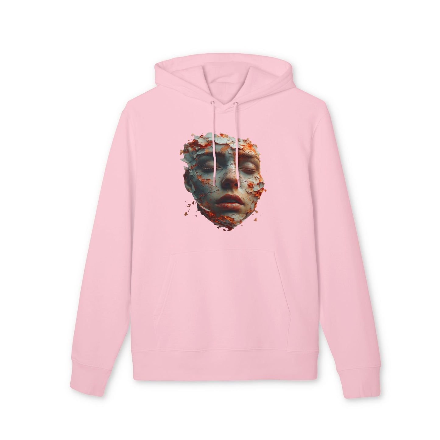 Ucique Fragmented Serenity Hoodie – Surreal Cracked Face Design | Organic Cotton Eco Gothic Streetwear