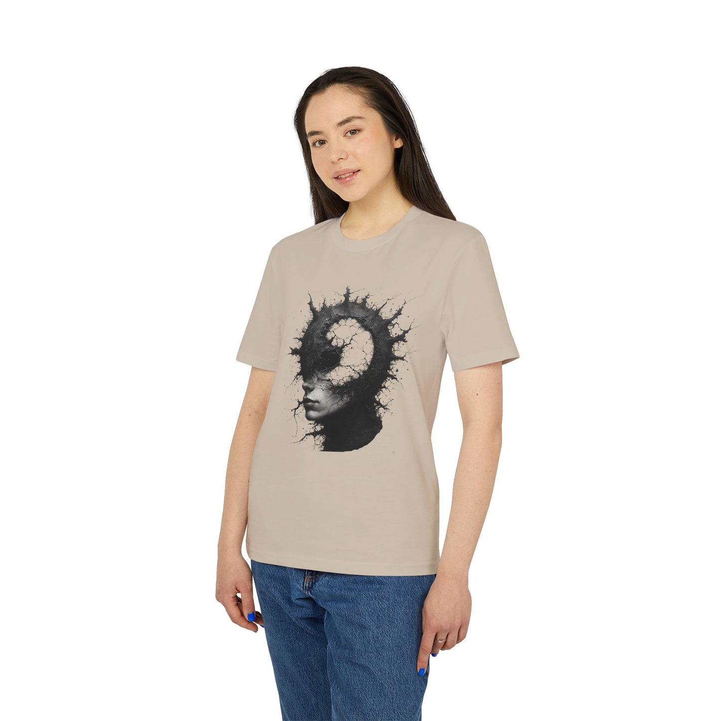Ucique Spiral Mind T-Shirt – Surreal Cracked Head Design | Organic Cotton Eco Streetwear
