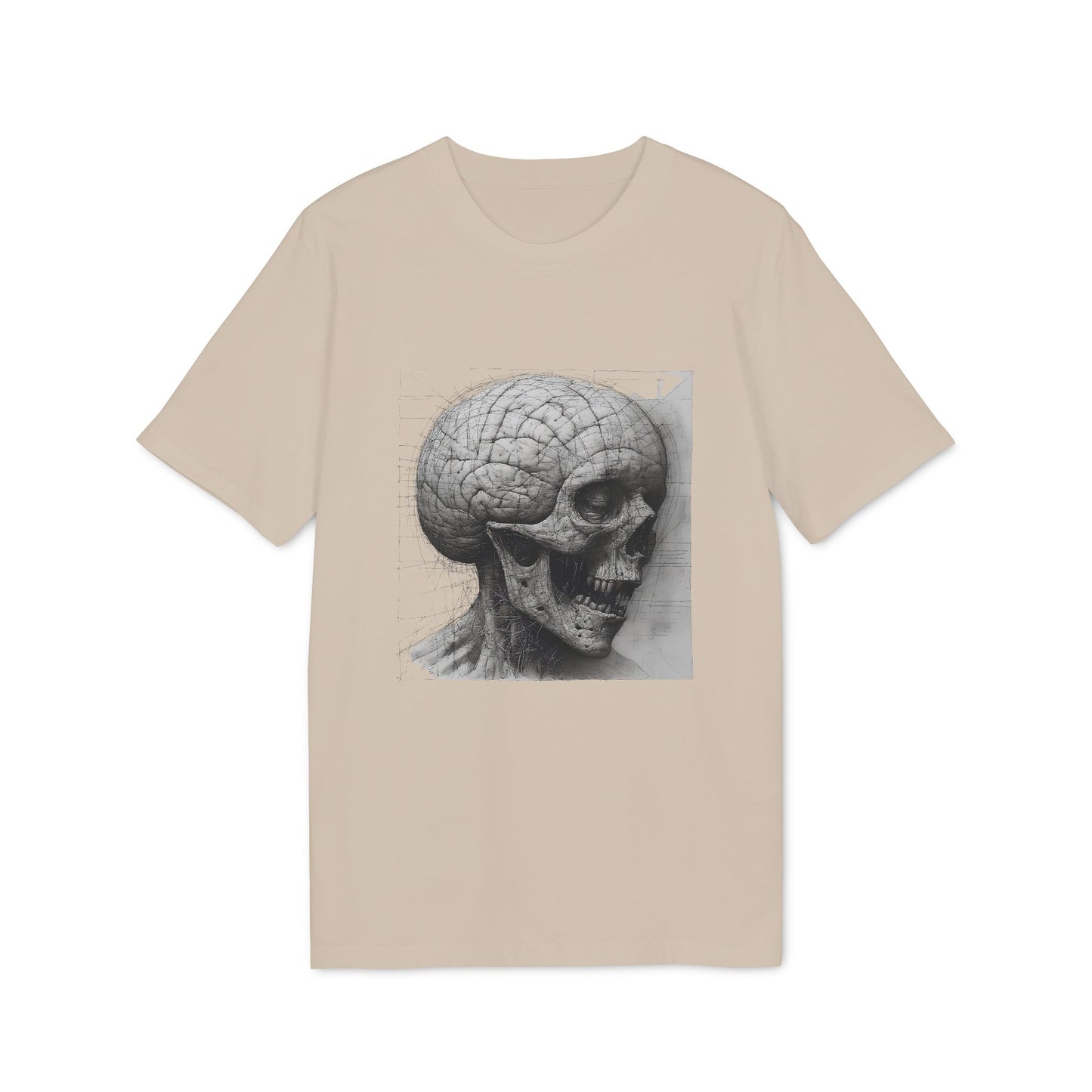 Ucique Mind Anatomy T-Shirt – Surreal Skull Blueprint Design | Organic Cotton Eco Streetwear
