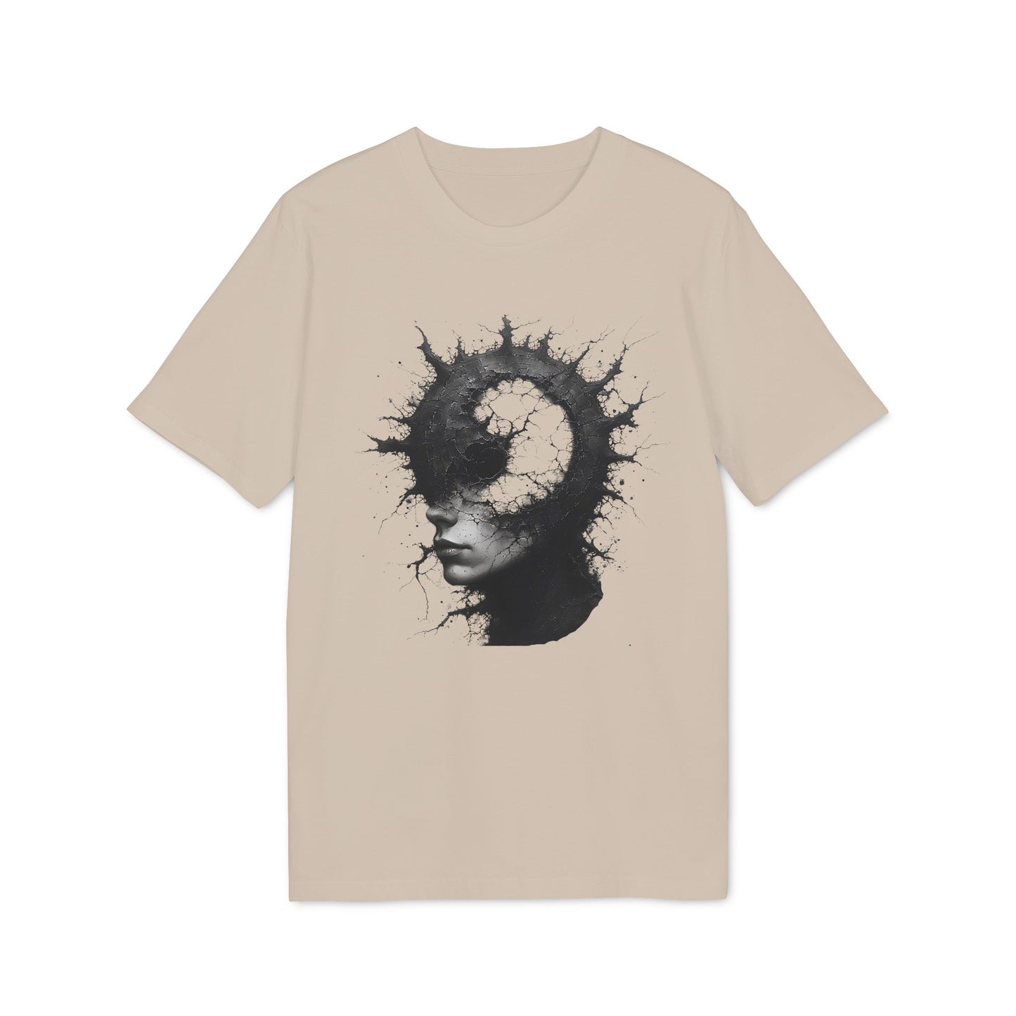 Ucique Spiral Mind T-Shirt – Surreal Cracked Head Design | Organic Cotton Eco Streetwear