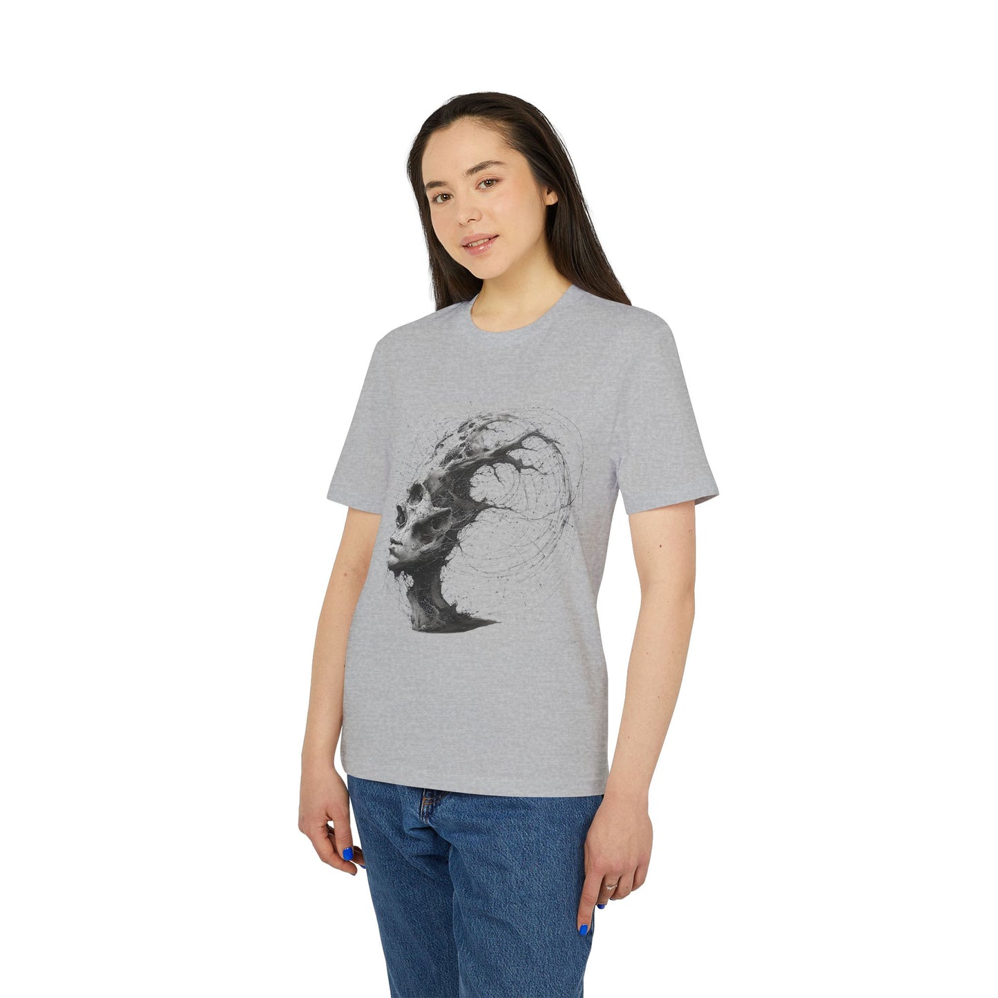 Ucique Echo Skull T-Shirt – Surreal Cosmic Anatomy Design | Organic Cotton Eco Streetwear