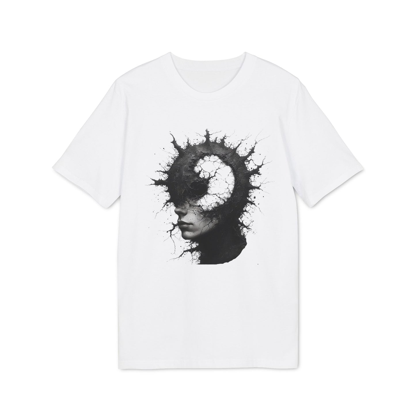 Ucique Spiral Mind T-Shirt – Surreal Cracked Head Design | Organic Cotton Eco Streetwear