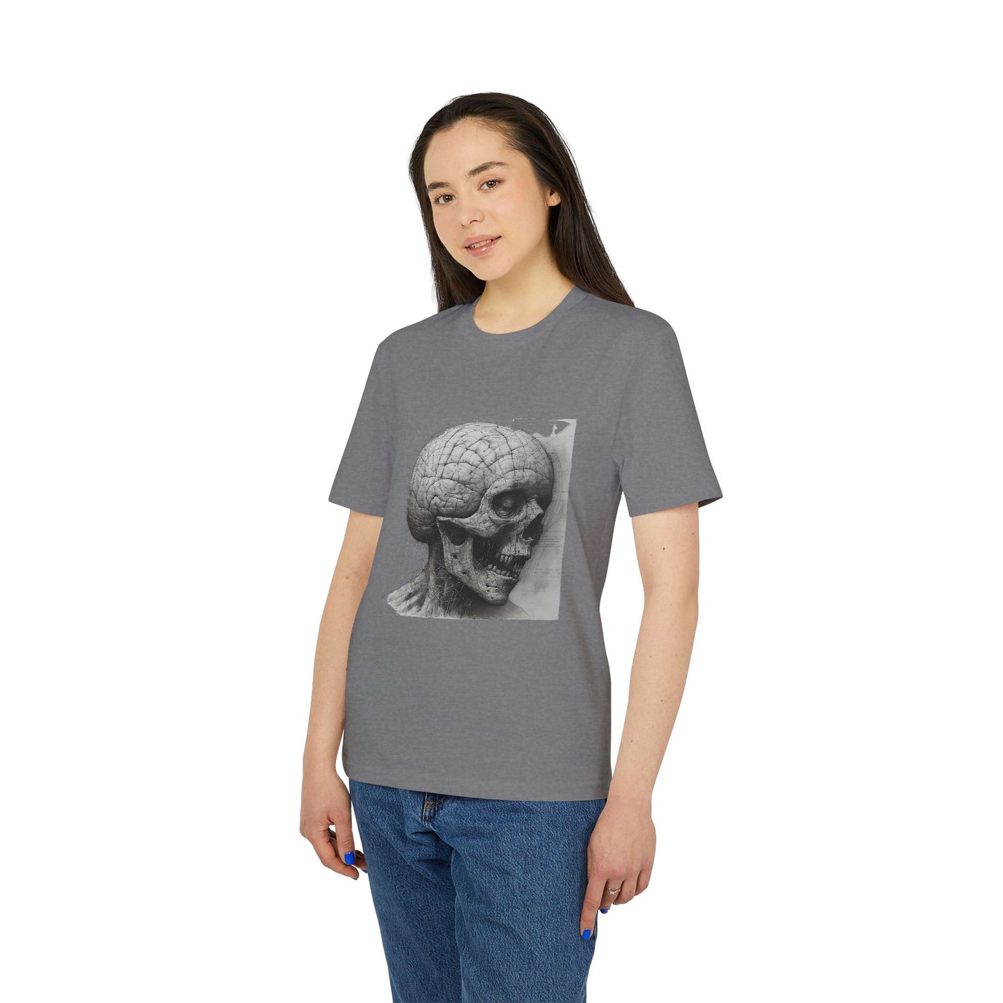 Ucique Mind Anatomy T-Shirt – Surreal Skull Blueprint Design | Organic Cotton Eco Streetwear