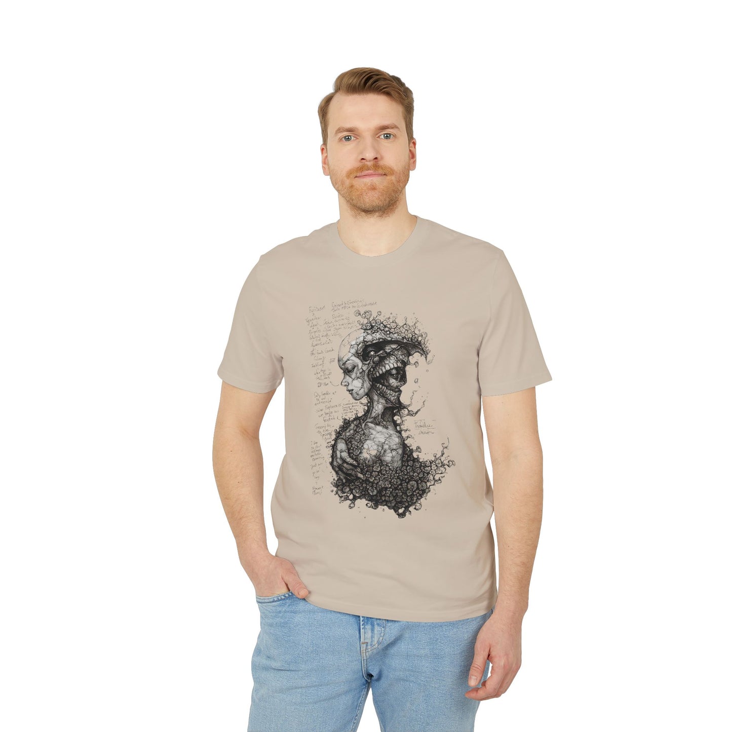 Ucique Dual Existence T-Shirt – Surreal Line-Art Fusion | Organic Cotton Eco Streetwear