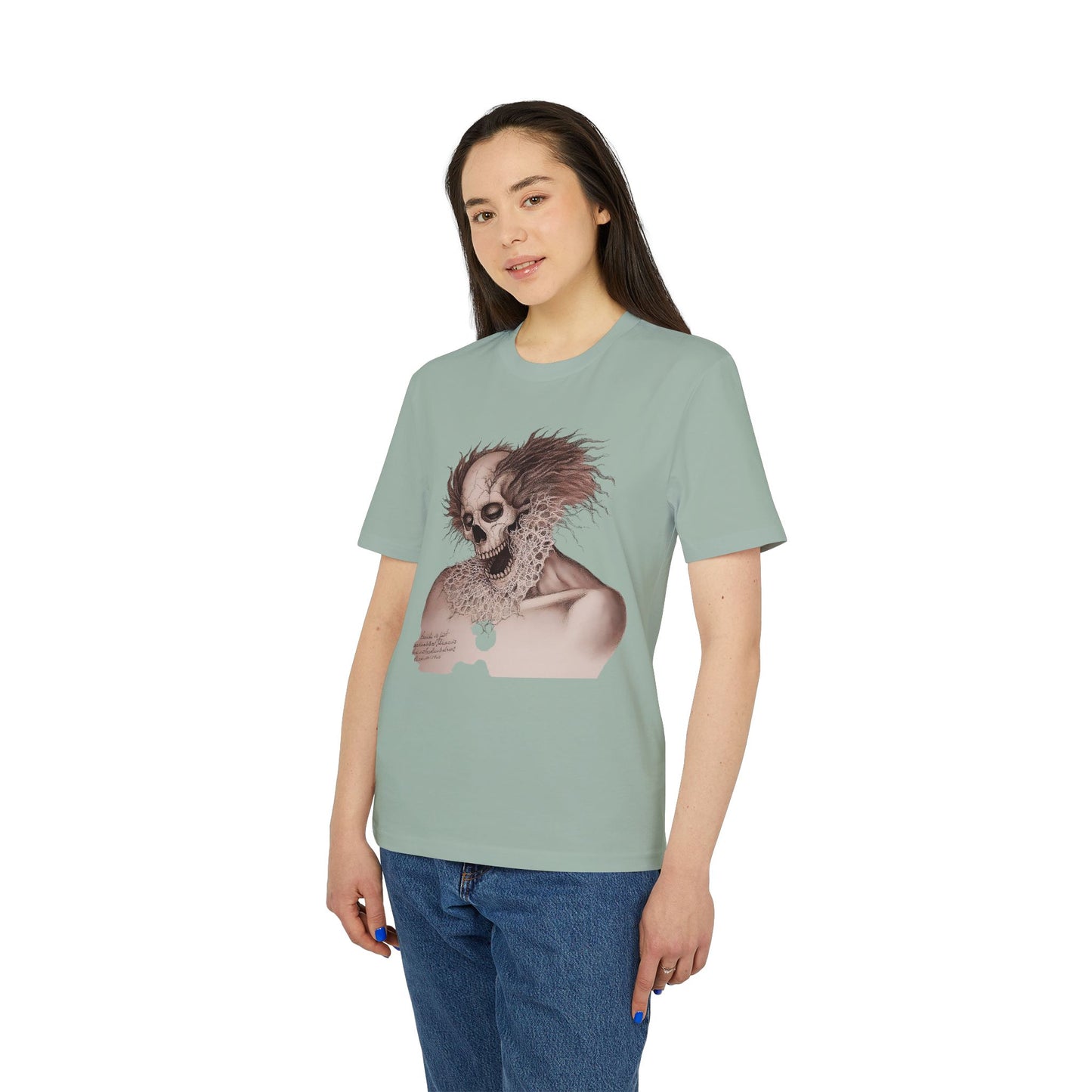 Ucique Bone Jester T-Shirt – Surreal Skull Portrait | Organic Cotton Eco Gothic Streetwear