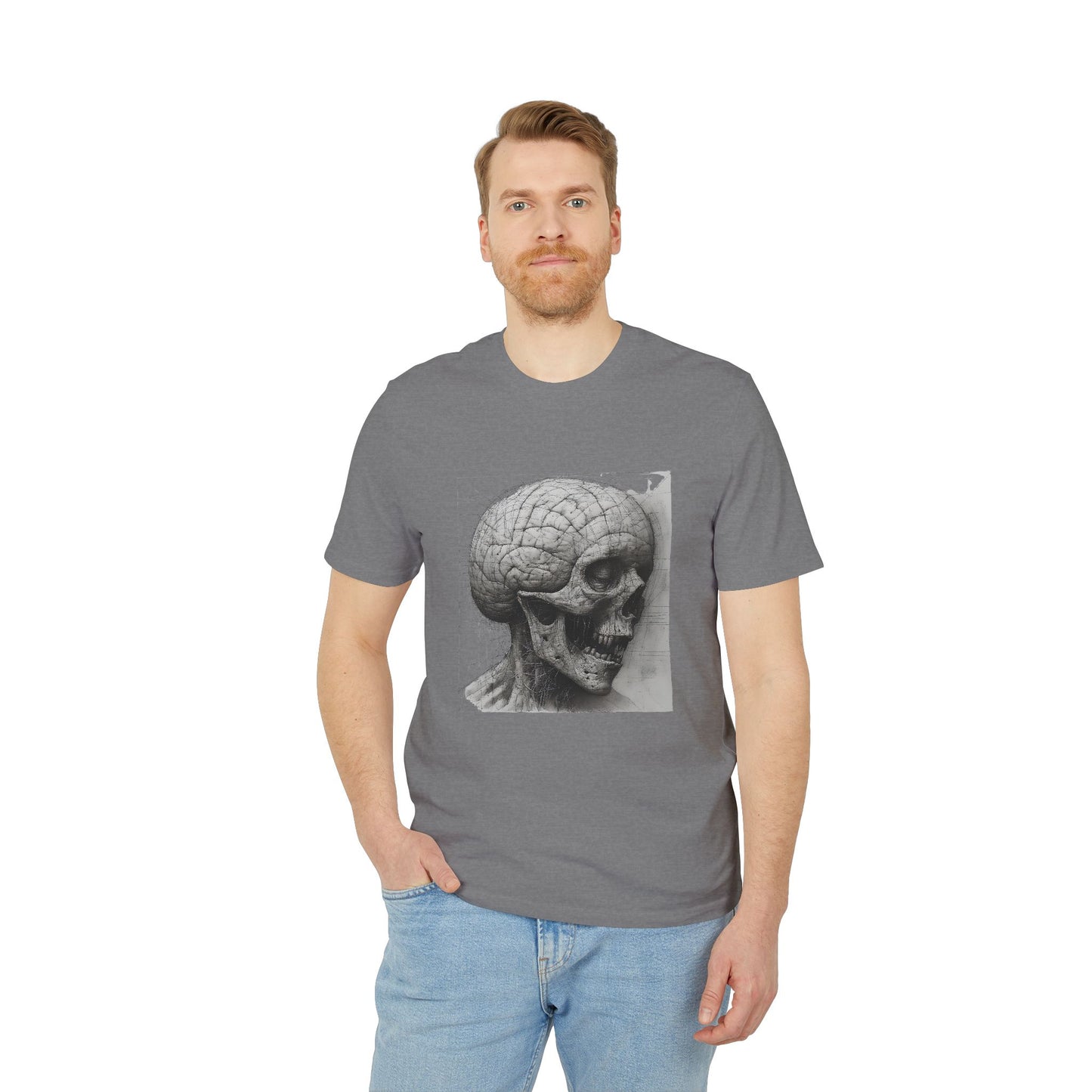 Ucique Mind Anatomy T-Shirt – Surreal Skull Blueprint Design | Organic Cotton Eco Streetwear