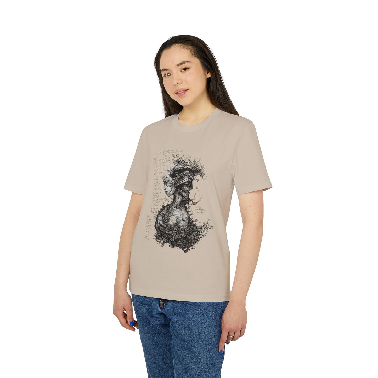 Ucique Dual Existence T-Shirt – Surreal Line-Art Fusion | Organic Cotton Eco Streetwear