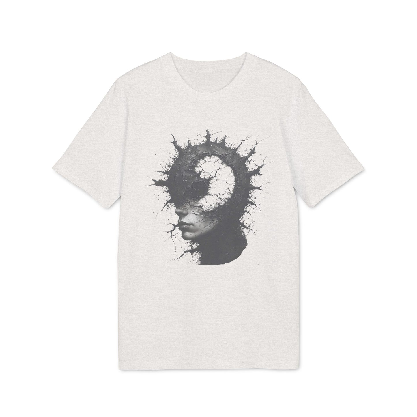 Ucique Spiral Mind T-Shirt – Surreal Cracked Head Design | Organic Cotton Eco Streetwear