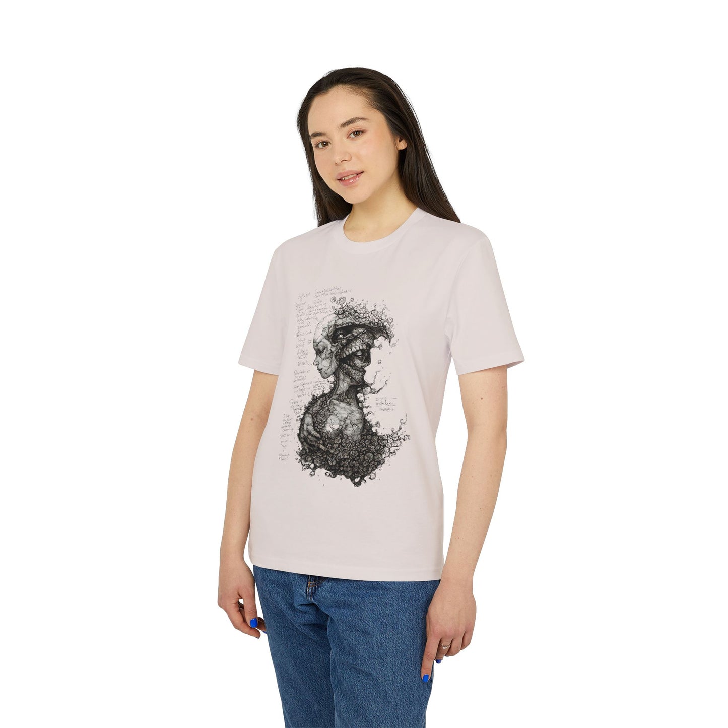 Ucique Dual Existence T-Shirt – Surreal Line-Art Fusion | Organic Cotton Eco Streetwear