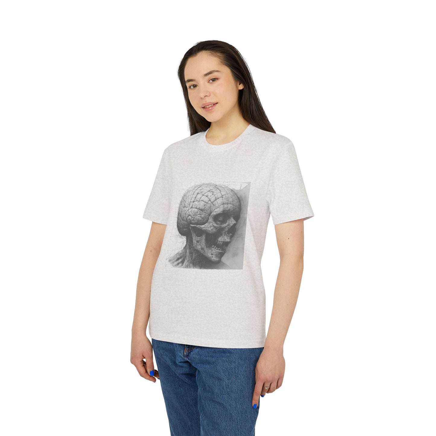 Ucique Mind Anatomy T-Shirt – Surreal Skull Blueprint Design | Organic Cotton Eco Streetwear
