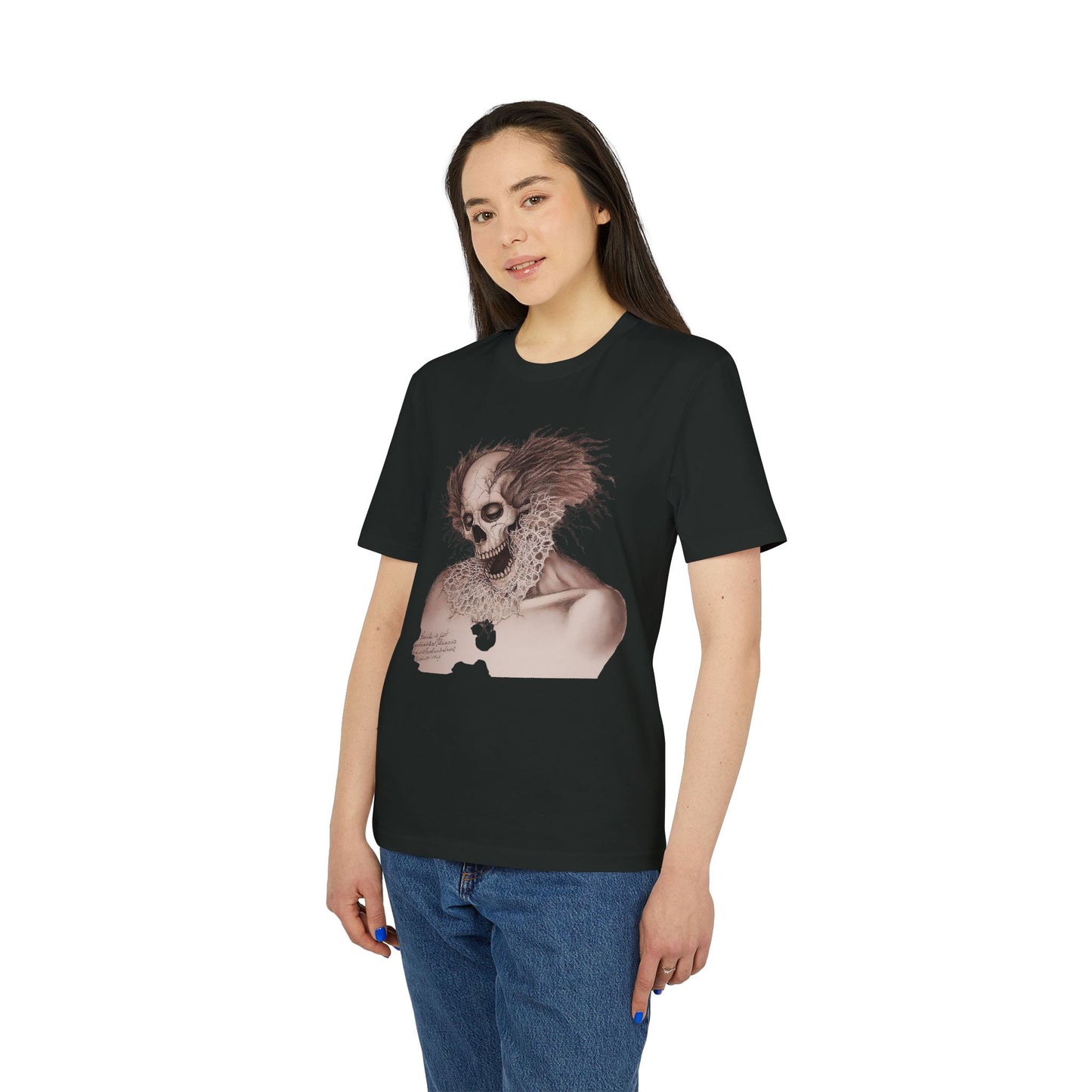 Ucique Bone Jester T-Shirt – Surreal Skull Portrait | Organic Cotton Eco Gothic Streetwear