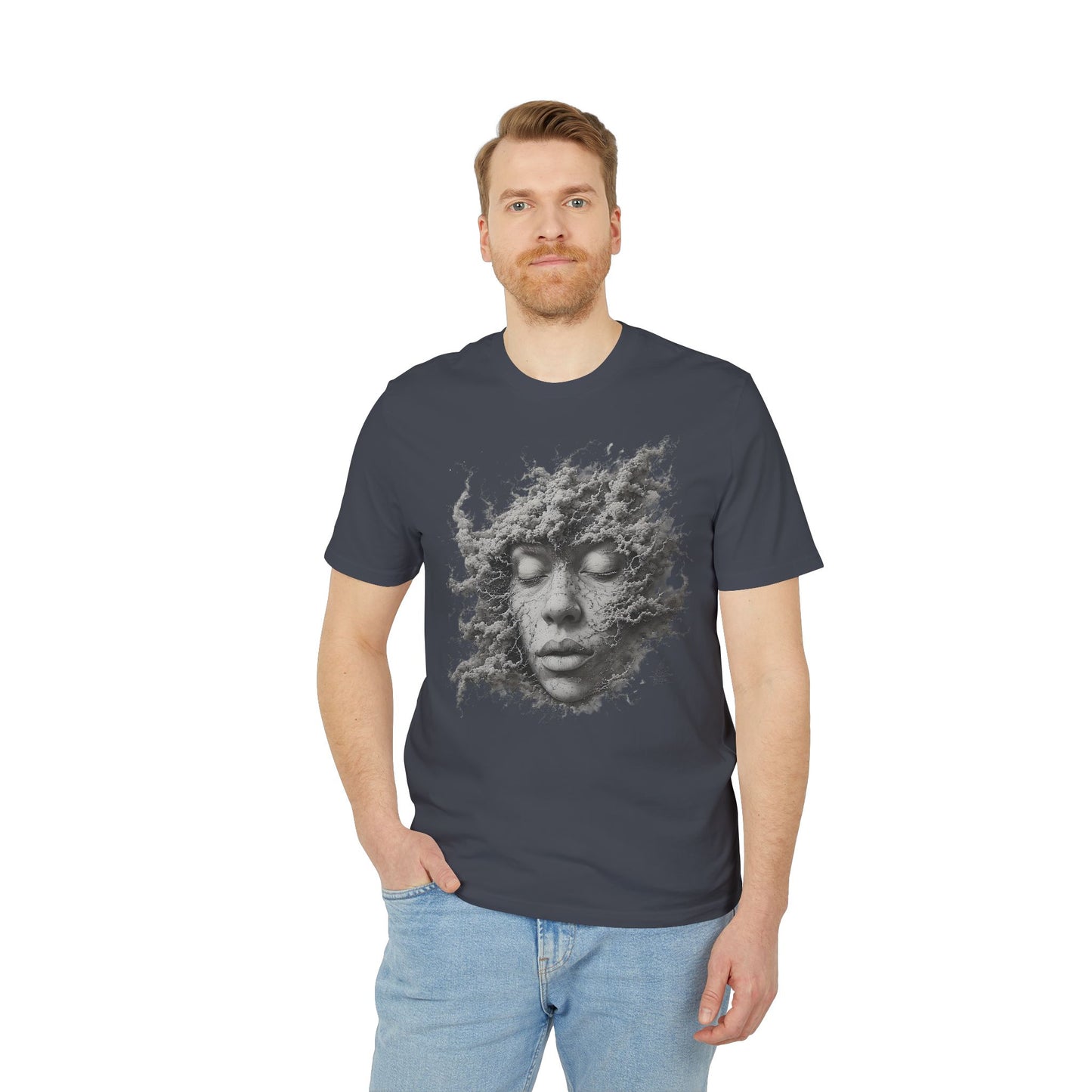 Ucique Dust of Silence T-Shirt – Surreal Face Fragment Design | Organic Cotton Eco Streetwear